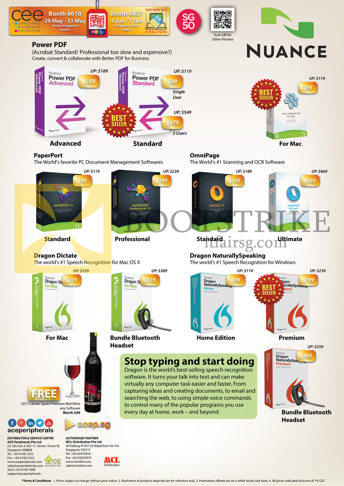 PC SHOW 2015 price list image brochure of Ace Peripherals Software Nuance Power PDF Converter Professional Advanced Standard, PaperPort Omnipage, Dragon Dictate NaturallySpeaking