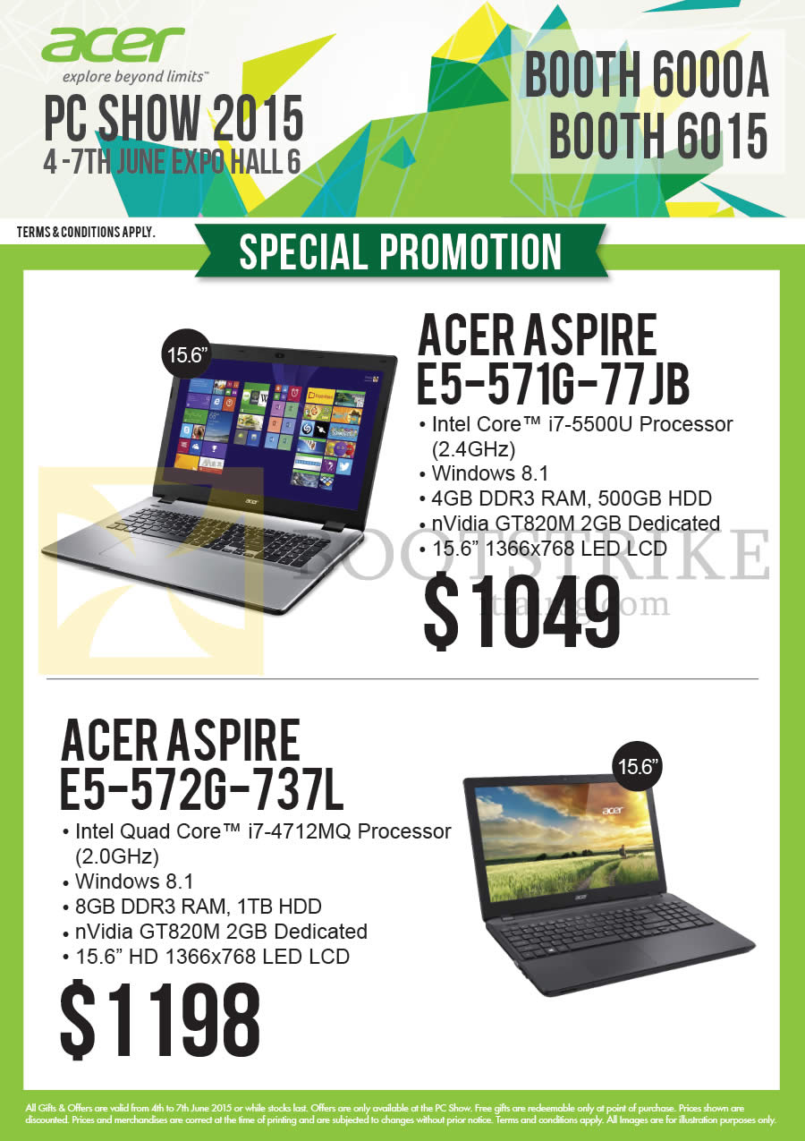 PC SHOW 2015 price list image brochure of Acer Newstead Notebooks E5-571G-77JB, E5-572G-737L