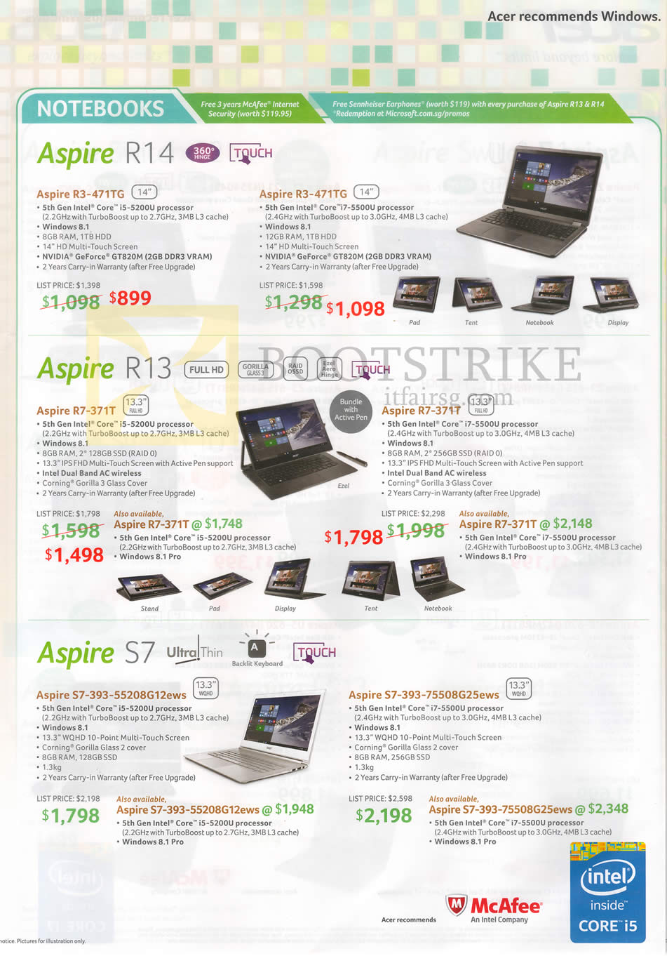 PC SHOW 2015 price list image brochure of Acer Notebooks Aspire R14, R13, S7, R3-471TG, R7-371T, S7-393-55208G12ews, 75508G25ews