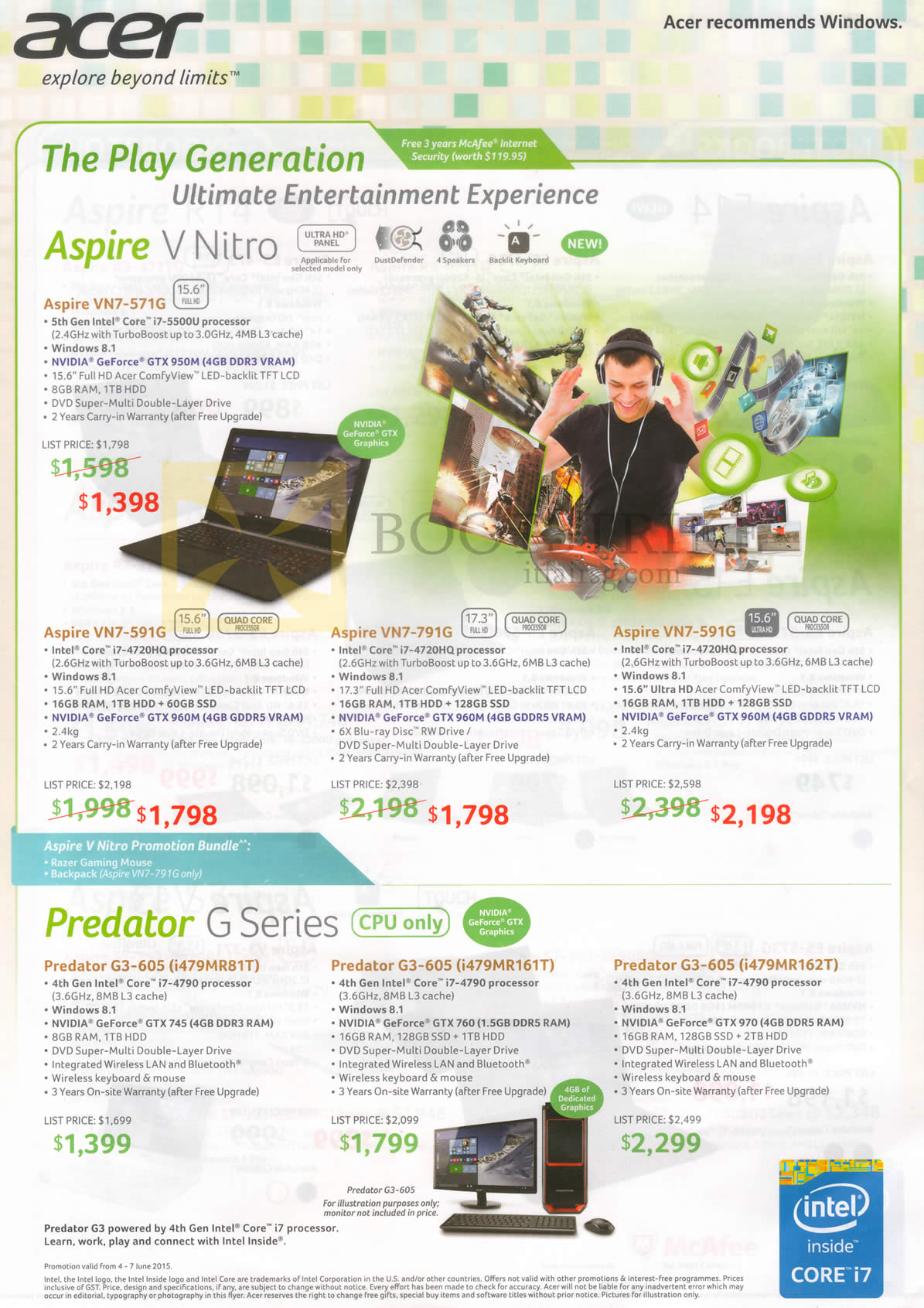 PC SHOW 2015 price list image brochure of Acer Notebooks Desktop PCs Aspire V Nitro, Predator G Series Aspire VN7-571G, 591G, 791G, Predator G3-605