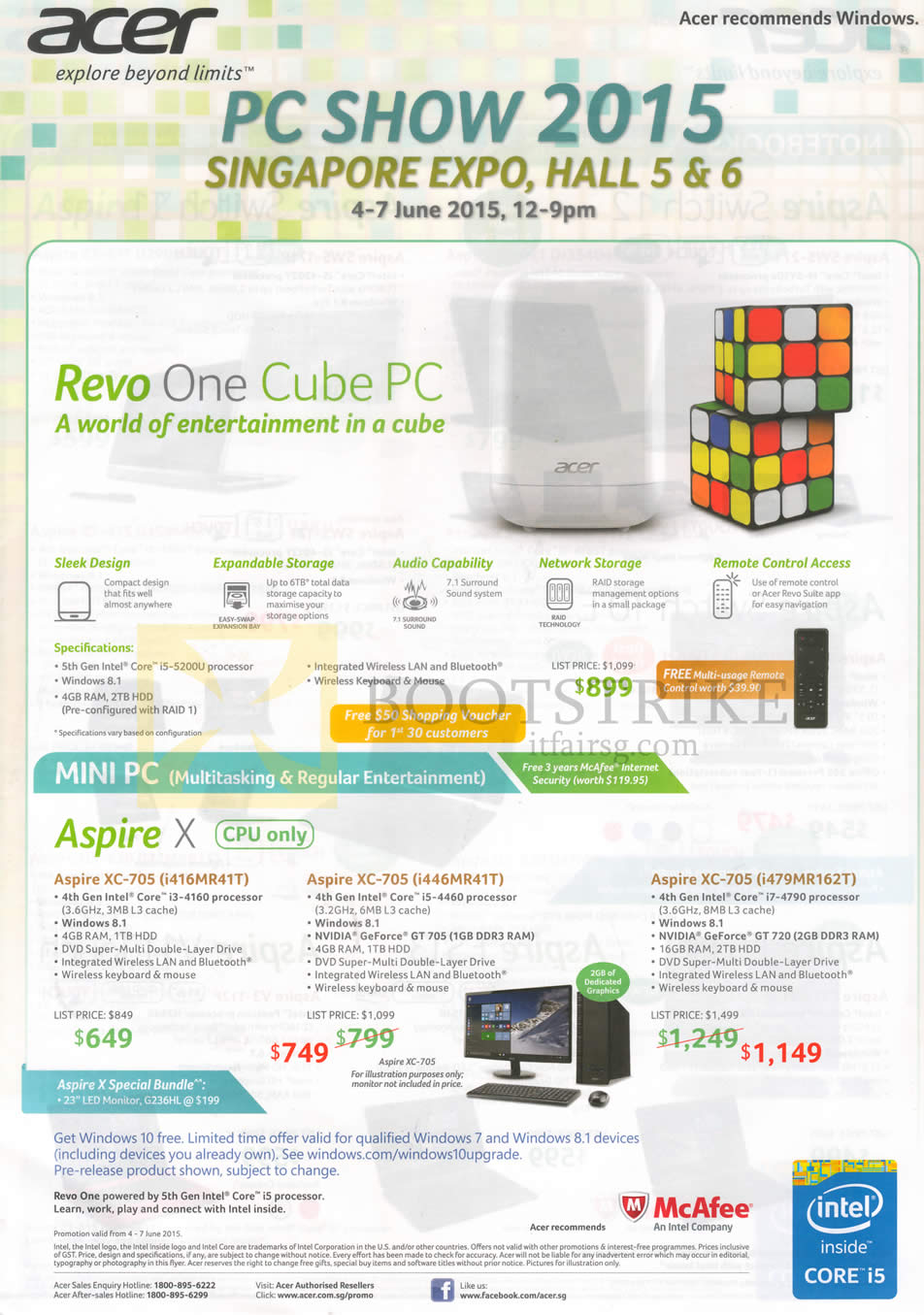 PC SHOW 2015 price list image brochure of Acer Notebooks Revo One Cube Desktop PC, Aspire XC-705 I416MR41T, I446MR41T, I479MR162T