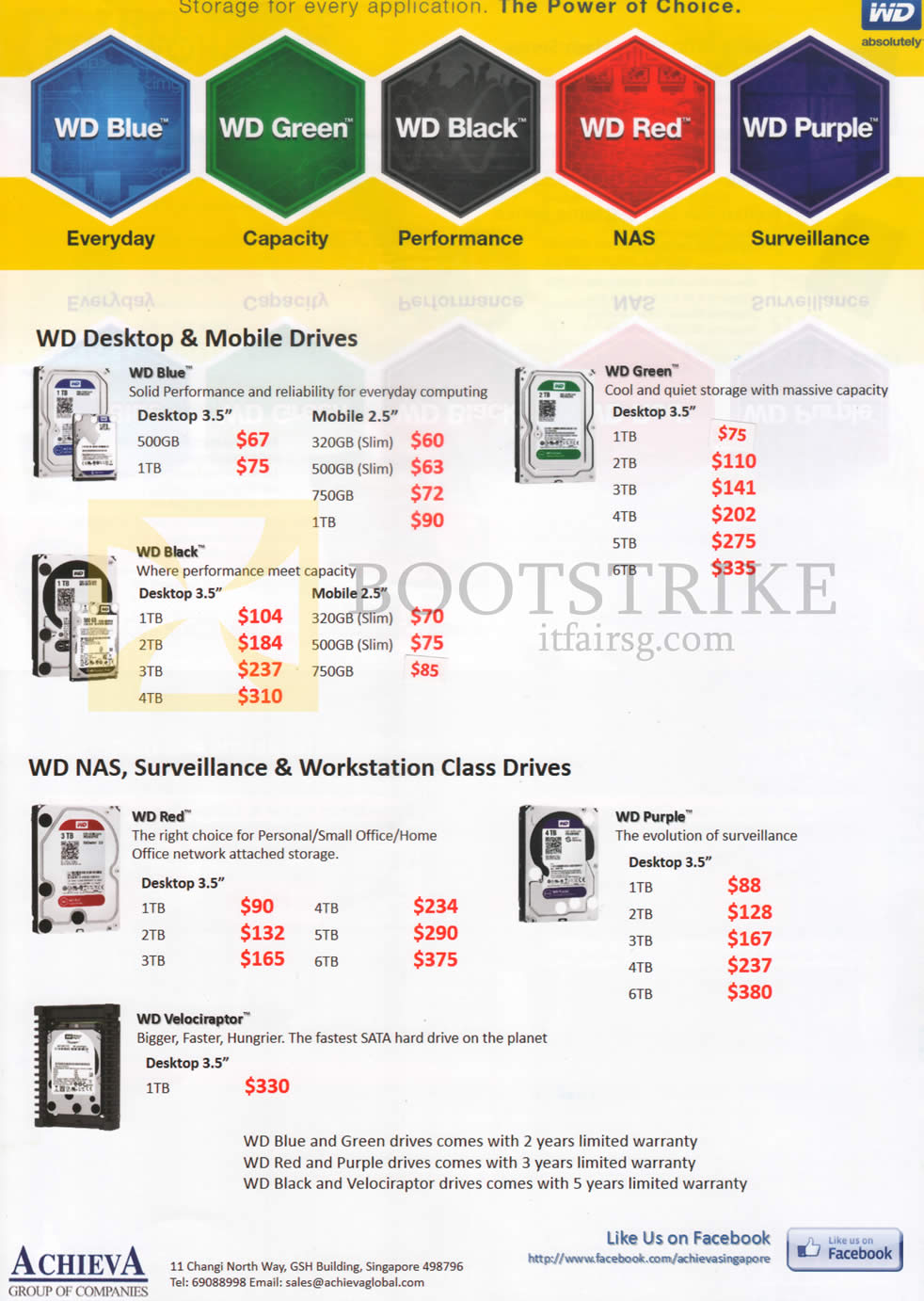 PC SHOW 2015 price list image brochure of Achieva Western Digital Internal Drives, NAS, Surveillance, Workstation Class Drives, Blue Green Black Red Purple Velociraptor