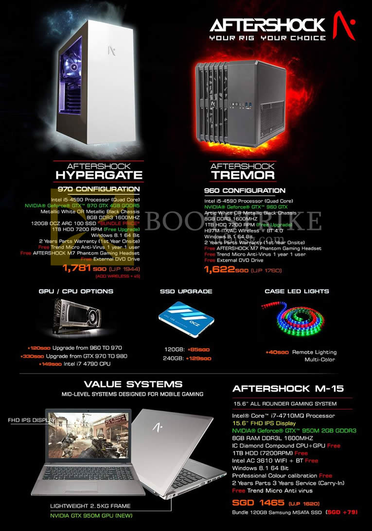 PC SHOW 2015 price list image brochure of Aftershock Notebooks Desktop PCs Hypergate, Tremor, M-15