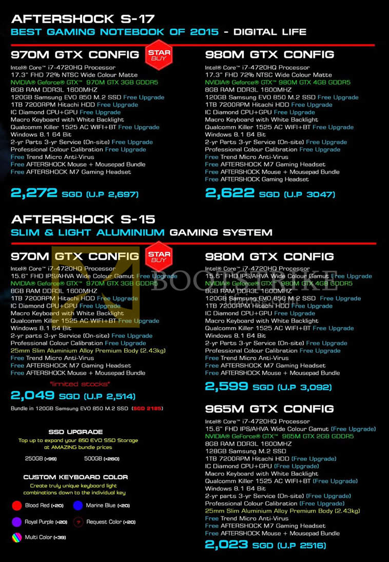 PC SHOW 2015 price list image brochure of Aftershock Notebooks S-17, S-15