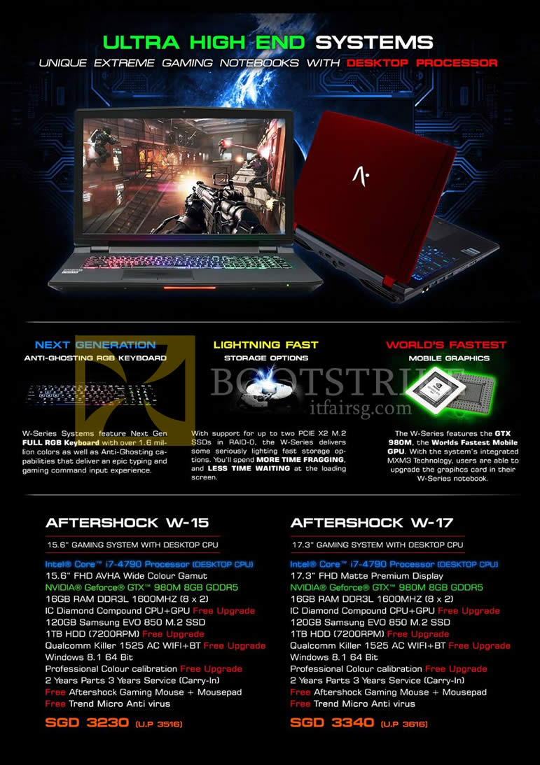 PC SHOW 2015 price list image brochure of Aftershock Notebooks W-15, W-17