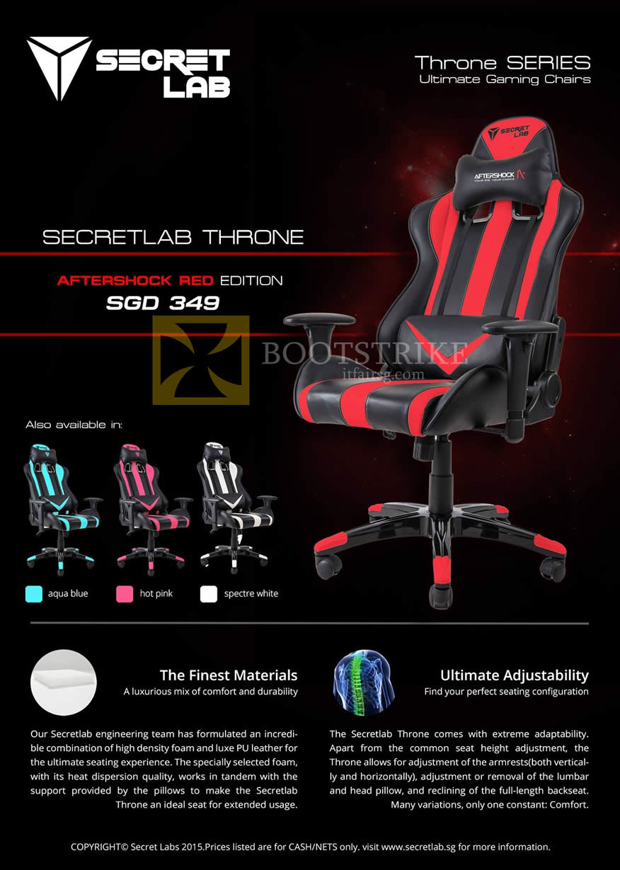 PC SHOW 2015 price list image brochure of Aftershock Secret Lab Throne Chair Red Edition