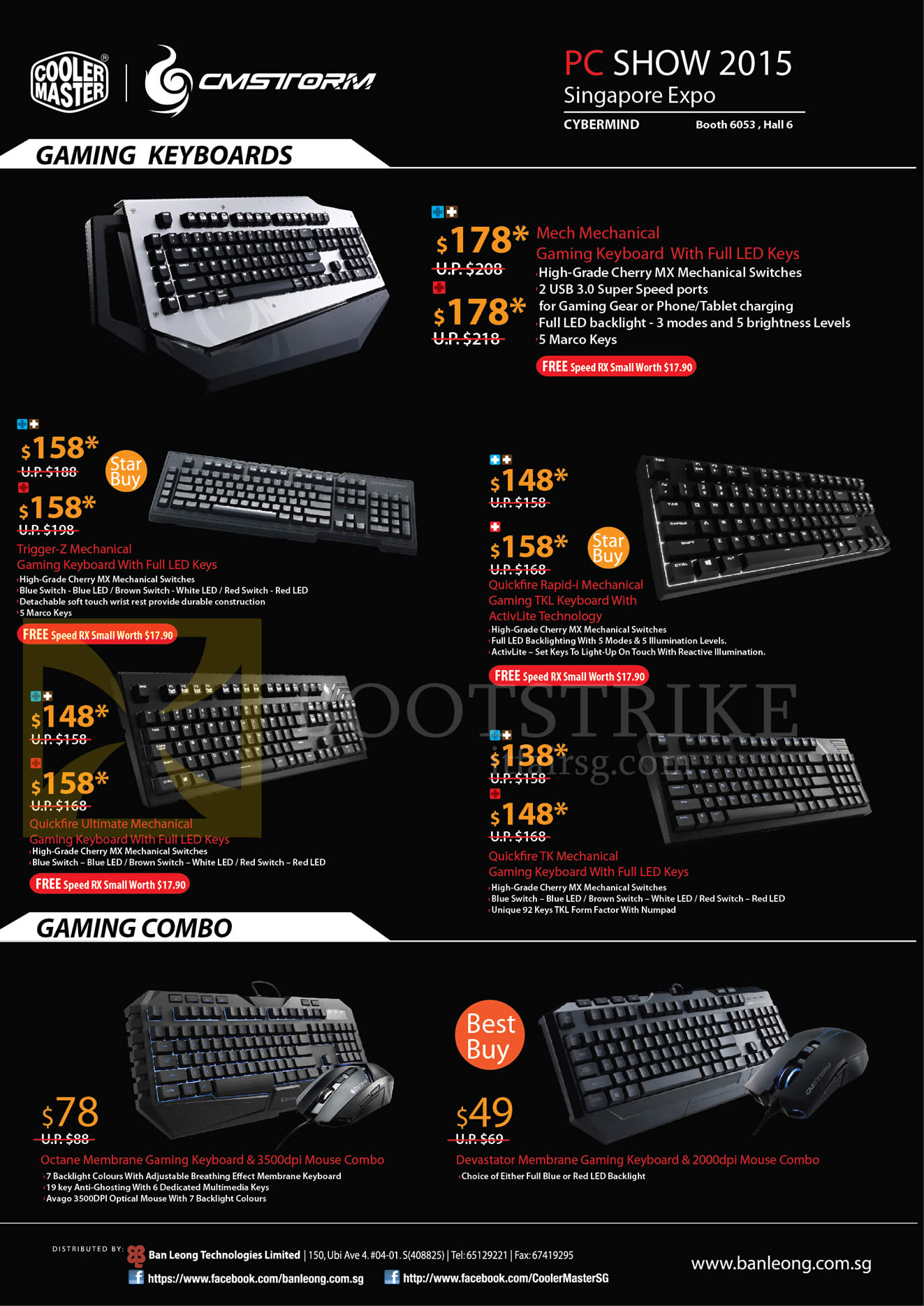 PC SHOW 2015 price list image brochure of Cooler Master Cybermind, CMStorm, Gaming Keyboards, Mech Mechanical, Trigger-Z Mechanical, Quickfire Rapid-i, TK Mechanical, Ultimate, Octane Membrane, Devastator