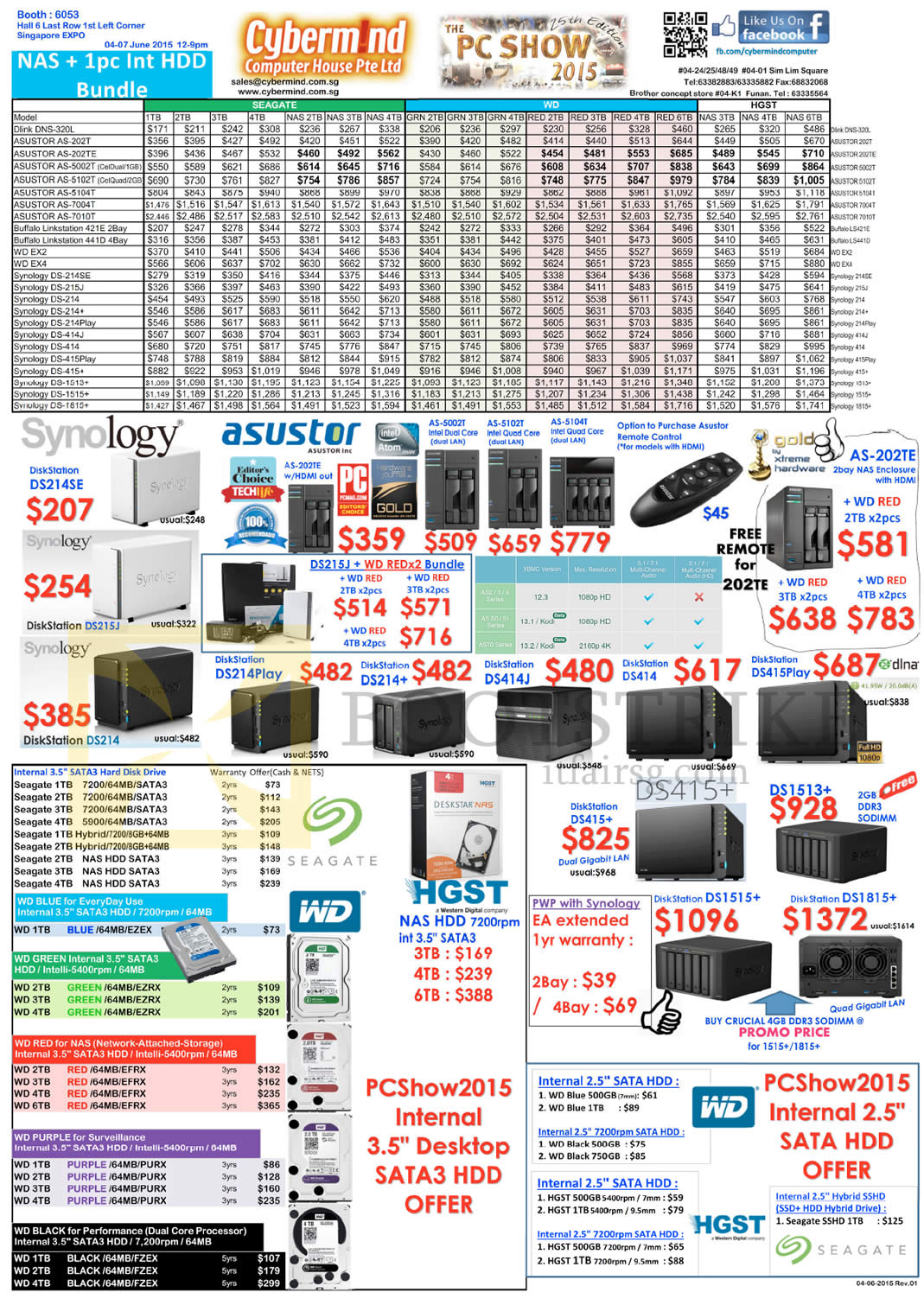 PC SHOW 2015 price list image brochure of Cybermind NAS D-Link ASUSTor WD Synology, Internal Hard Disk, Synology, Green, Blue, Red, Purple, Black, DiskStation