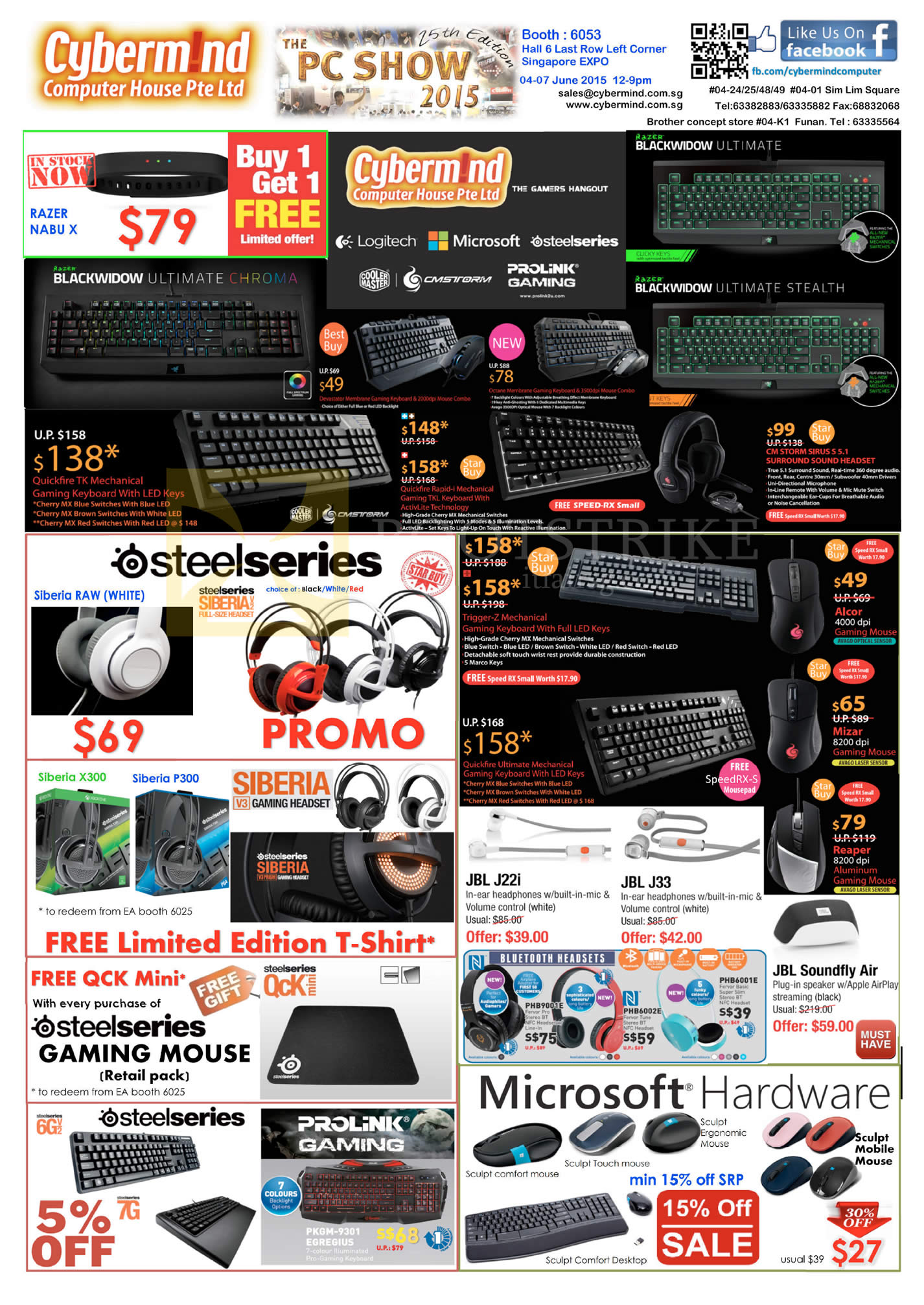 PC SHOW 2015 price list image brochure of Cybermind Razer Accessories, Steelseries, Siberia, JBL, Cooler Master CMStorm, Microsoft