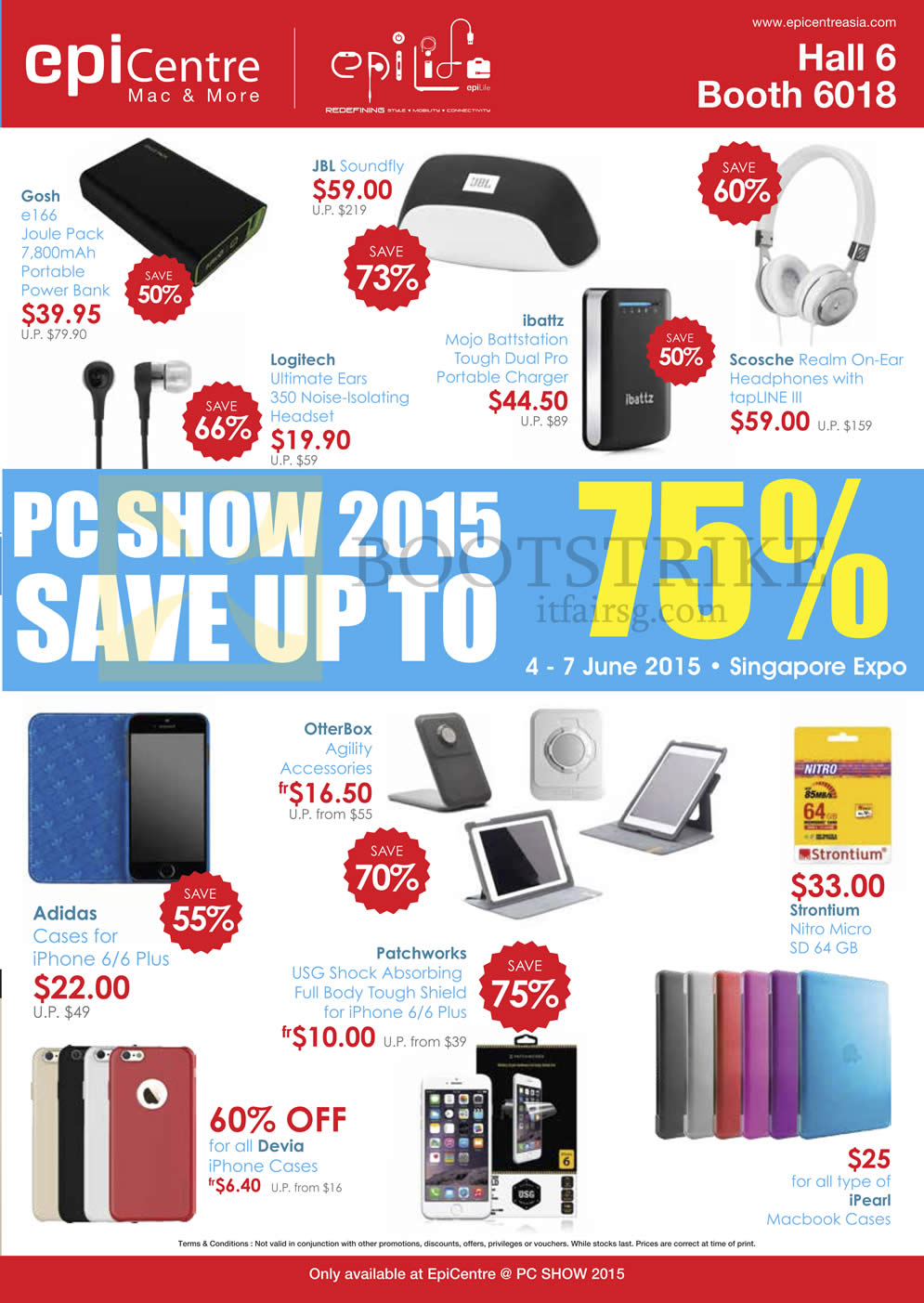 PC SHOW 2015 price list image brochure of EpiCentre Accessories Gosh, JBL, Logitech, Ibattz, Adidas, Otterbox, Strontium, IPearl