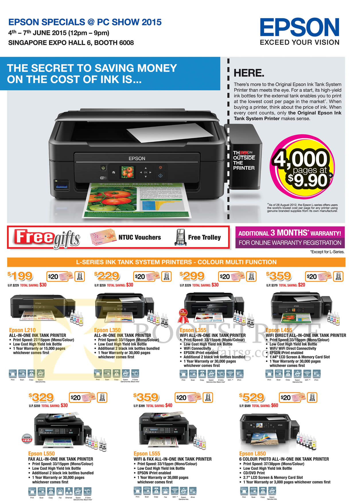 PC SHOW 2015 price list image brochure of Epson Printers L Series Ink Tank System L210, L350, L355, L455, L550, L555, L850