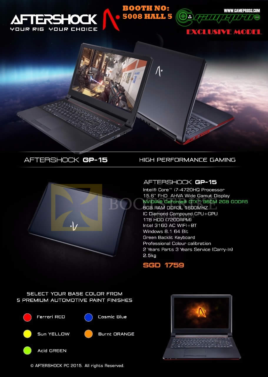 PC SHOW 2015 price list image brochure of Gamepro Aftershock GP-15 Notebook