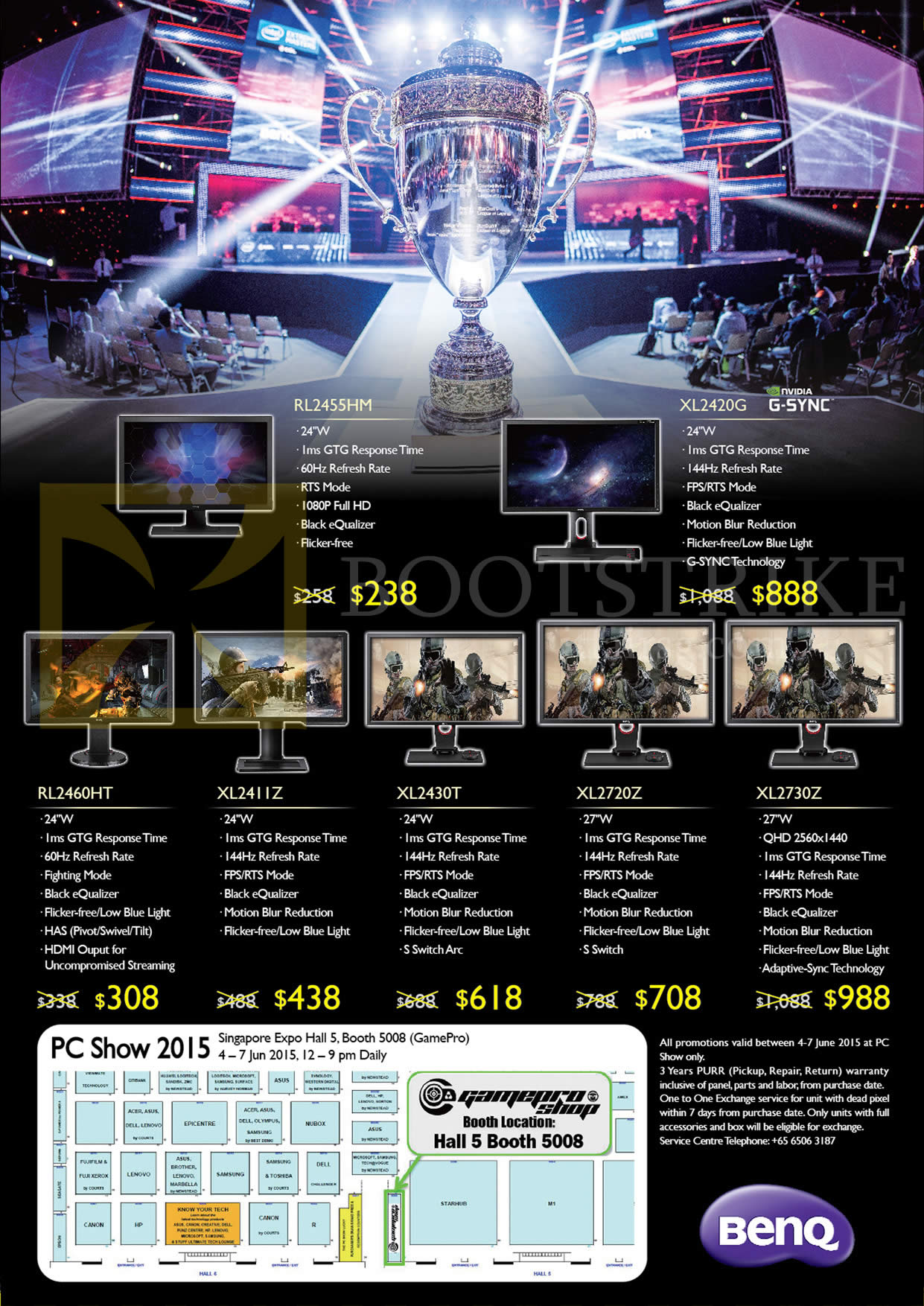 PC SHOW 2015 price list image brochure of Gamepro BenQ Monitors RL2455HM, XL2420G, RL2460HT, XL2411Z, XL2430T, XL2720Z, XL2730Z