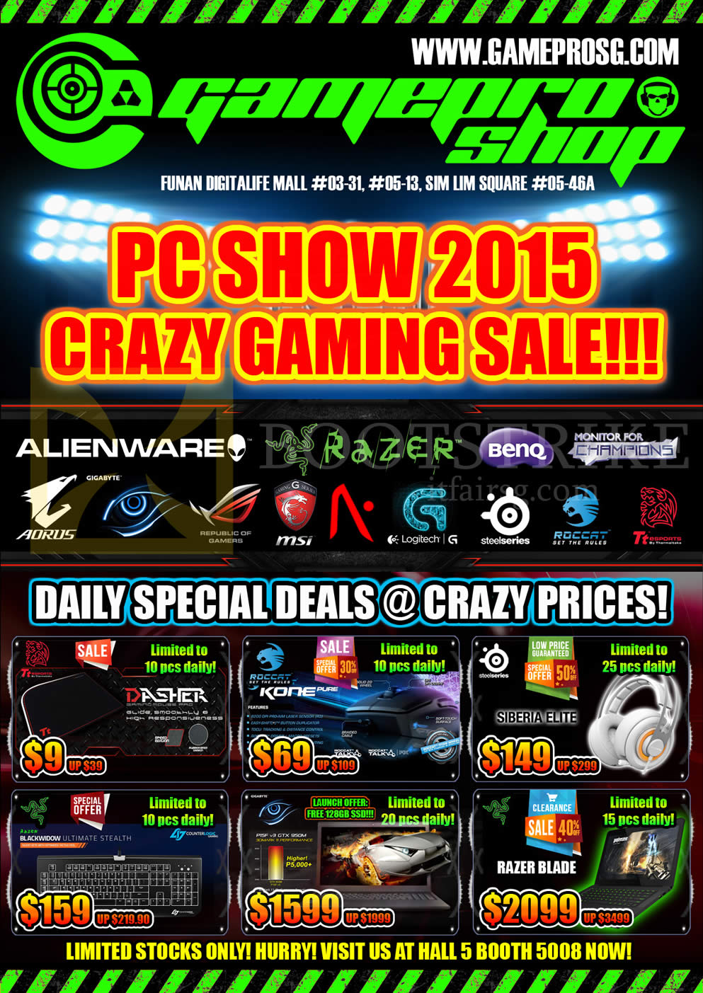 PC SHOW 2015 price list image brochure of Gamepro Shop Participating Brands, Daily Special Deals Keyboards, Notebooks, Headphones