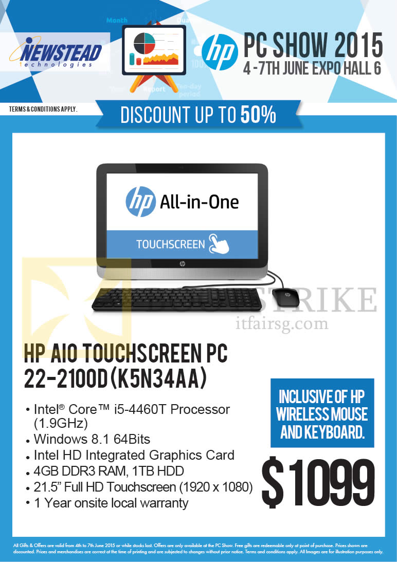PC SHOW 2015 price list image brochure of HP Newstead AIO Desktop PC 22-2100D K5N34AA