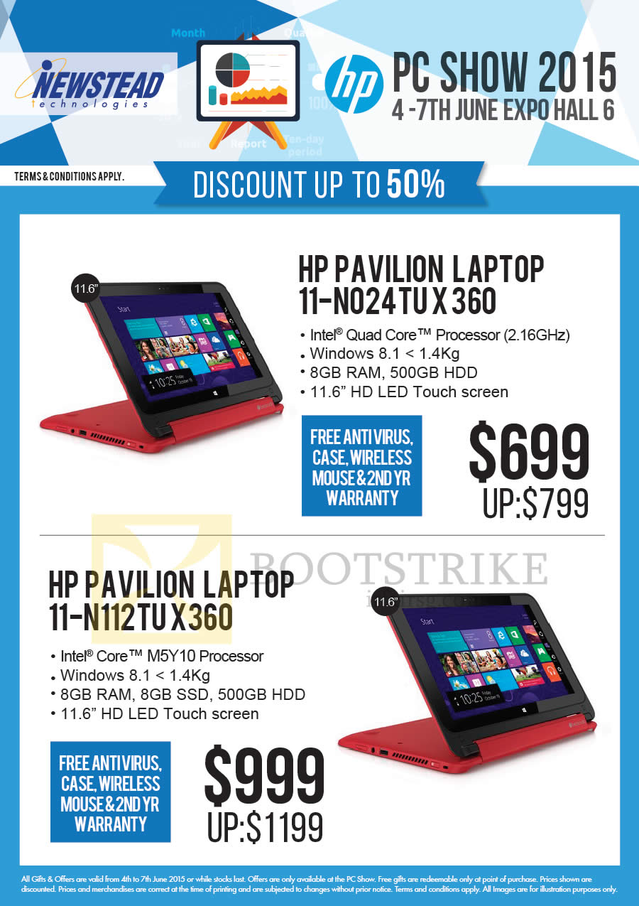 PC SHOW 2015 price list image brochure of HP Newstead Notebooks Pavilion 11-N024TU X 360, 11-N112TU X 360