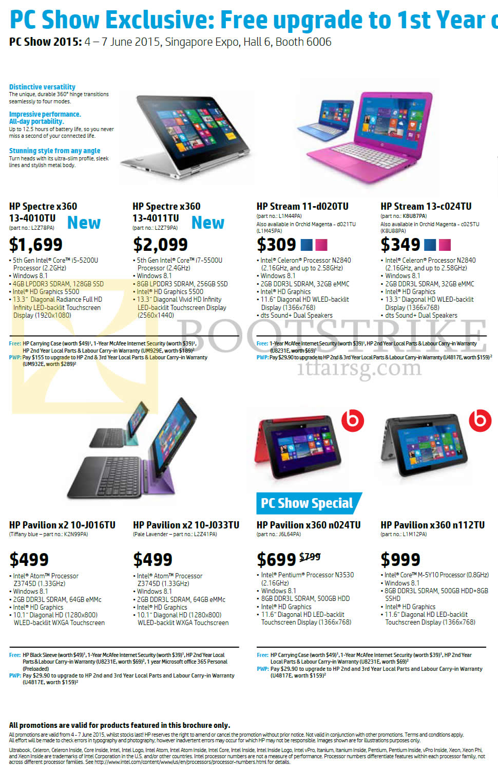 PC SHOW 2015 price list image brochure of HP Notebooks Spectre X360, Stream, Pavilion X2