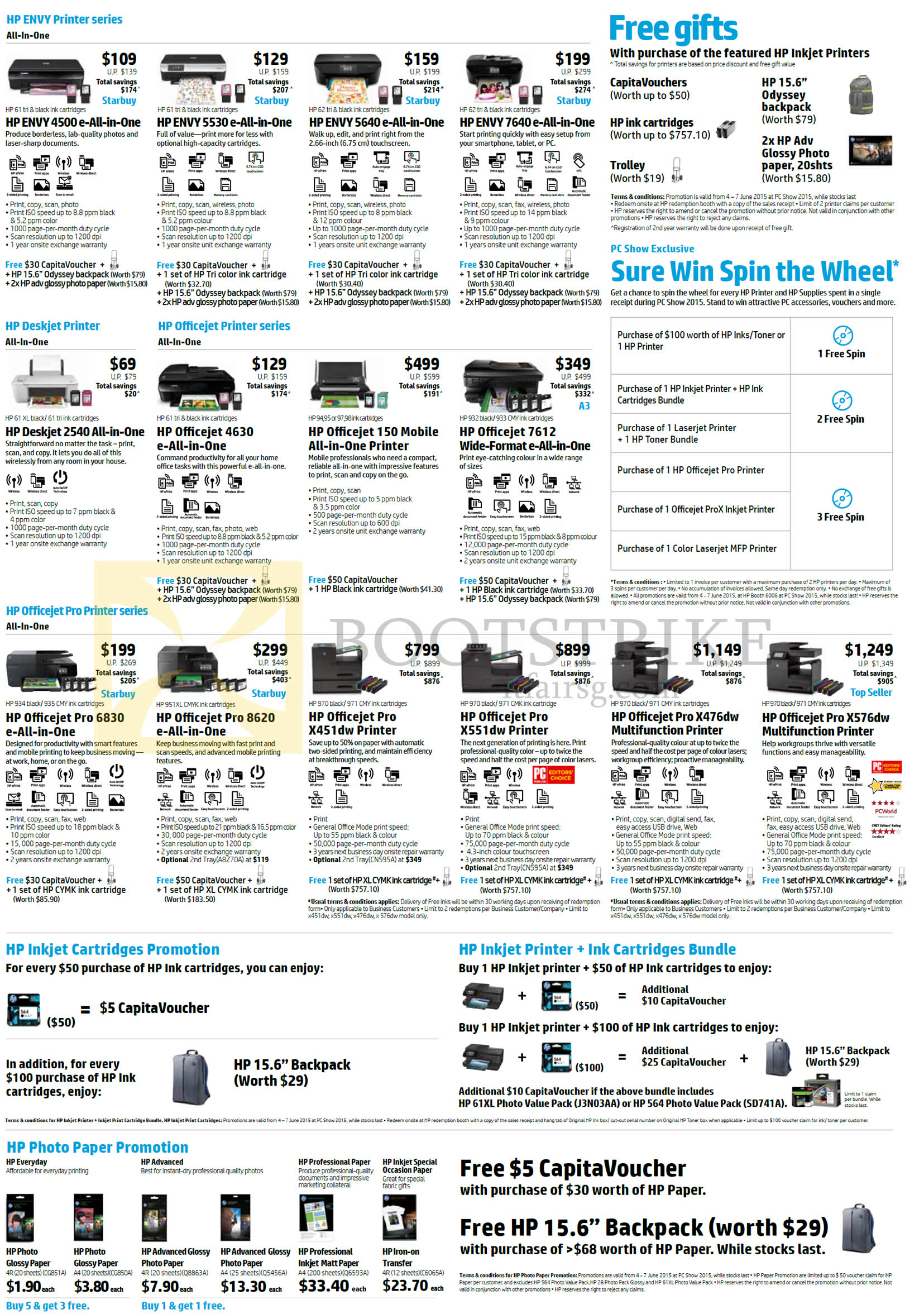 PC SHOW 2015 price list image brochure of HP Printers Envy All-In-One, Deskjet, Officejet, Pro Printer, Photo Paper
