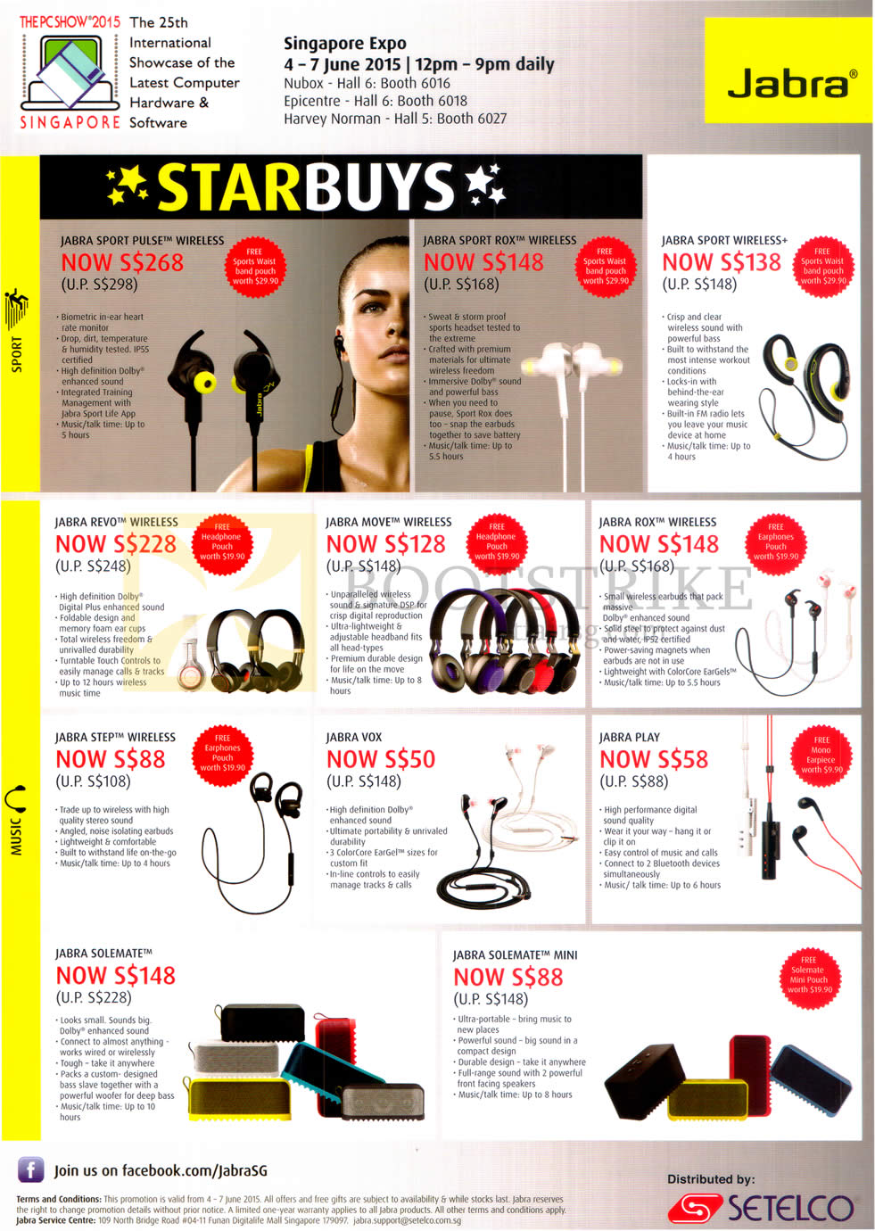 PC SHOW 2015 price list image brochure of Jabra Bluetooth Headsets, Pulse, Move, Step, Solemate, Play, Solemate Mini, Sport Pulse Wireless, Rox