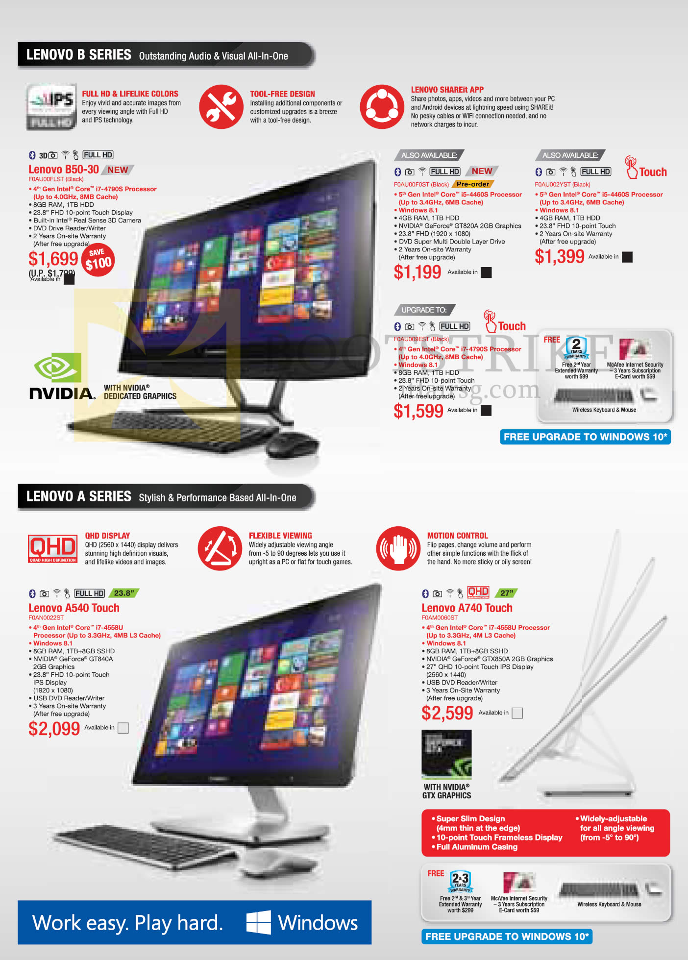 PC SHOW 2015 price list image brochure of Lenovo AIO Desktop PCs B50-30, A540 Touch, A740 Touch