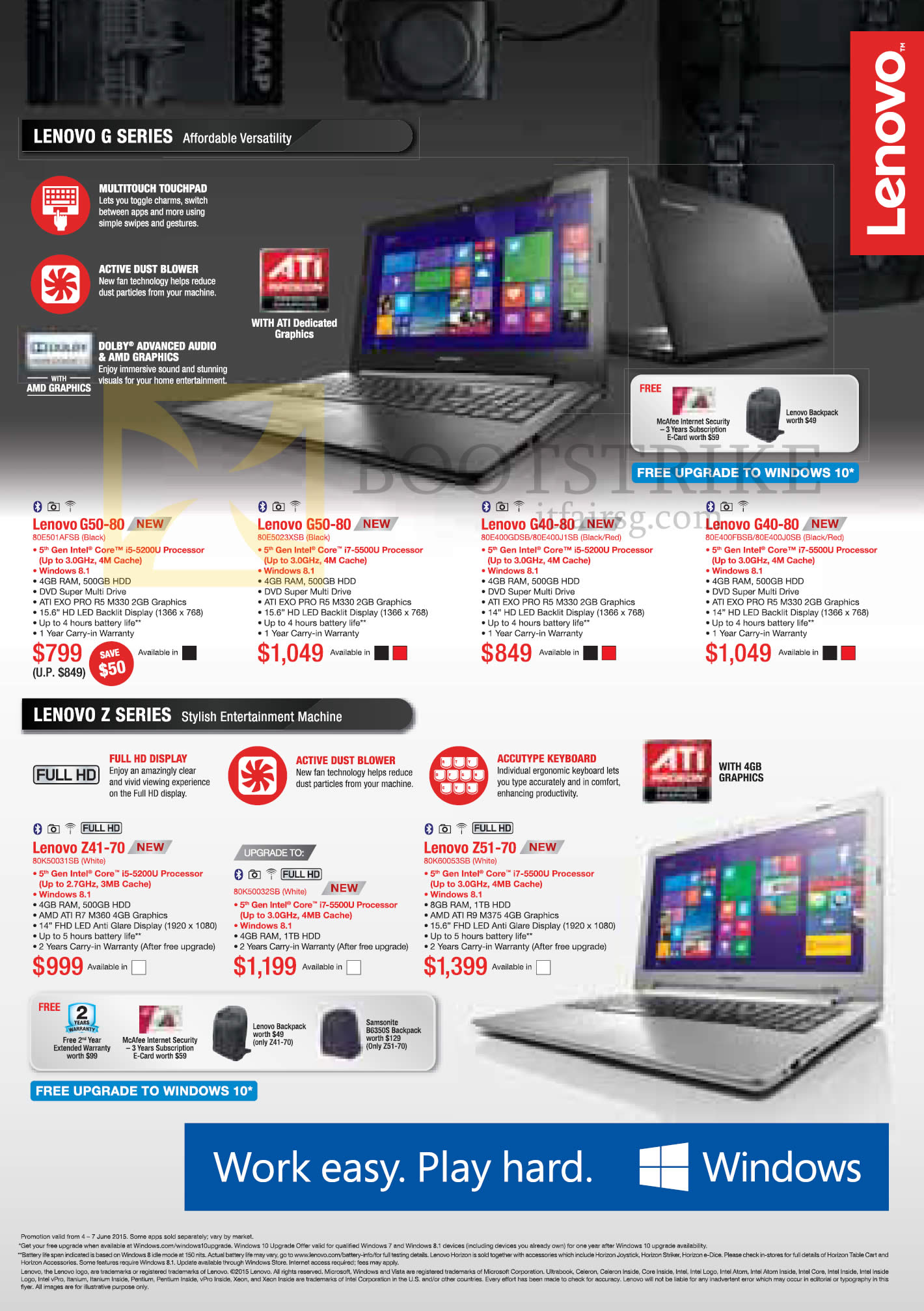 PC SHOW 2015 price list image brochure of Lenovo Notebooks G50-80, G40-80, Z41-70, Z51-70