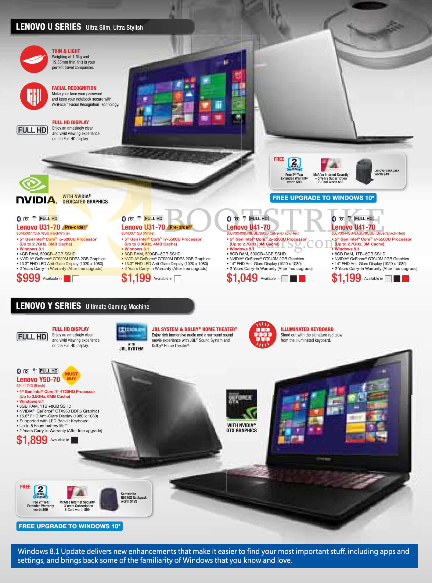 PC SHOW 2015 price list image brochure of Lenovo Notebooks U31-70, U41-70, Y50-70