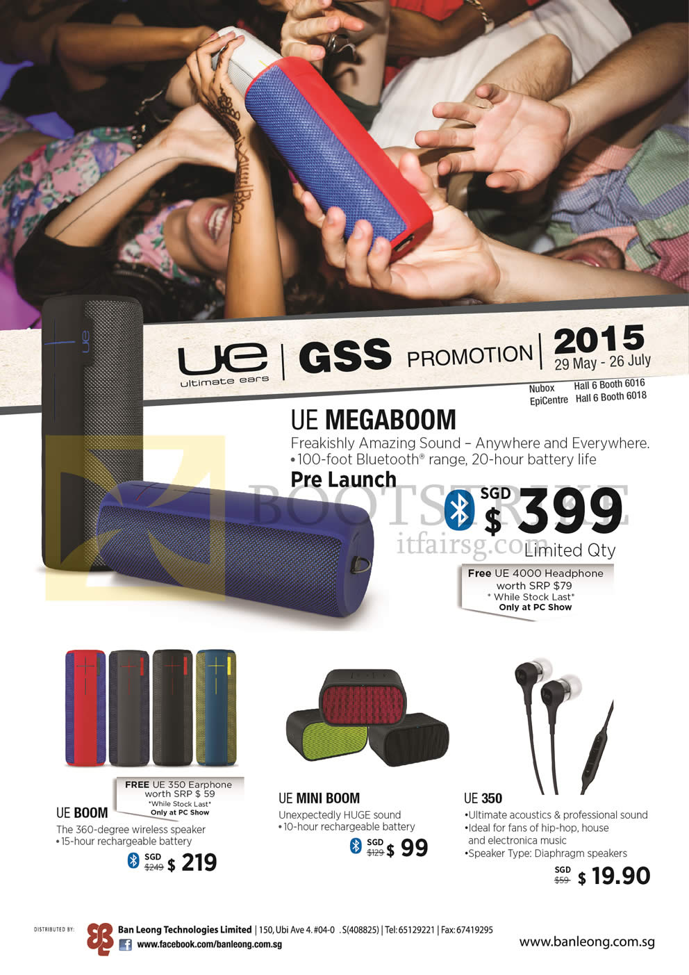 PC SHOW 2015 price list image brochure of Logitech Ultimate Ears Megaboom, Boom, Mini Boom UE350 Earphones, Speakers