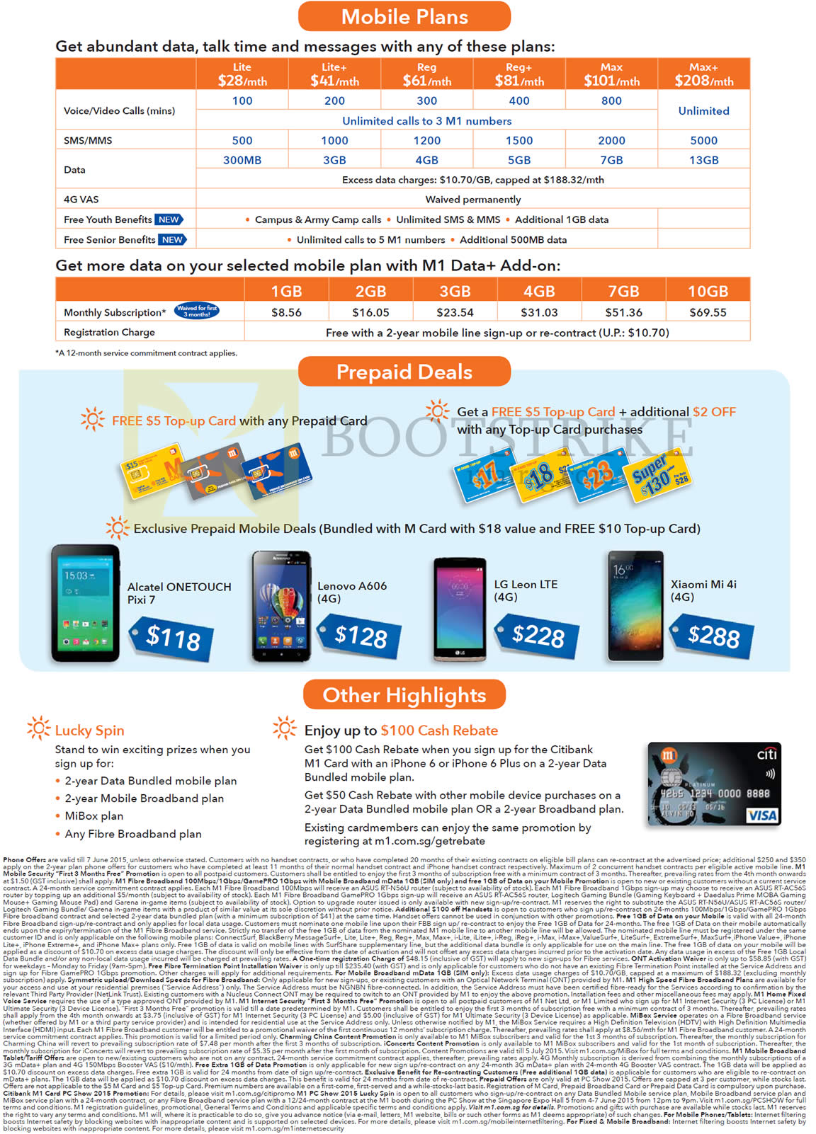 PC SHOW 2015 price list image brochure of M1 Mobile Plans, Prepaid Deals, Lucky Spin, Cash Rebate