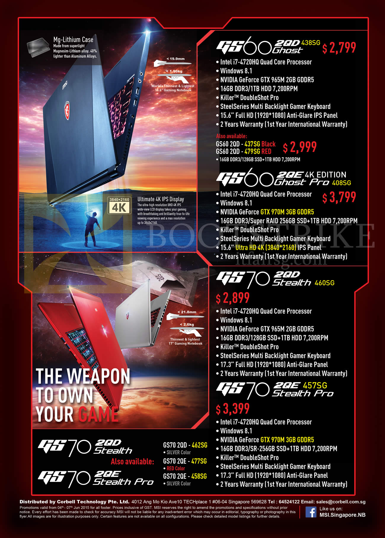 PC SHOW 2015 price list image brochure of MSI Notebooks GS60 2QD Ghost, 2QE 4K Edition Ghost Pro, 2QD Stealth 460SG, 457SG Stealth Pro