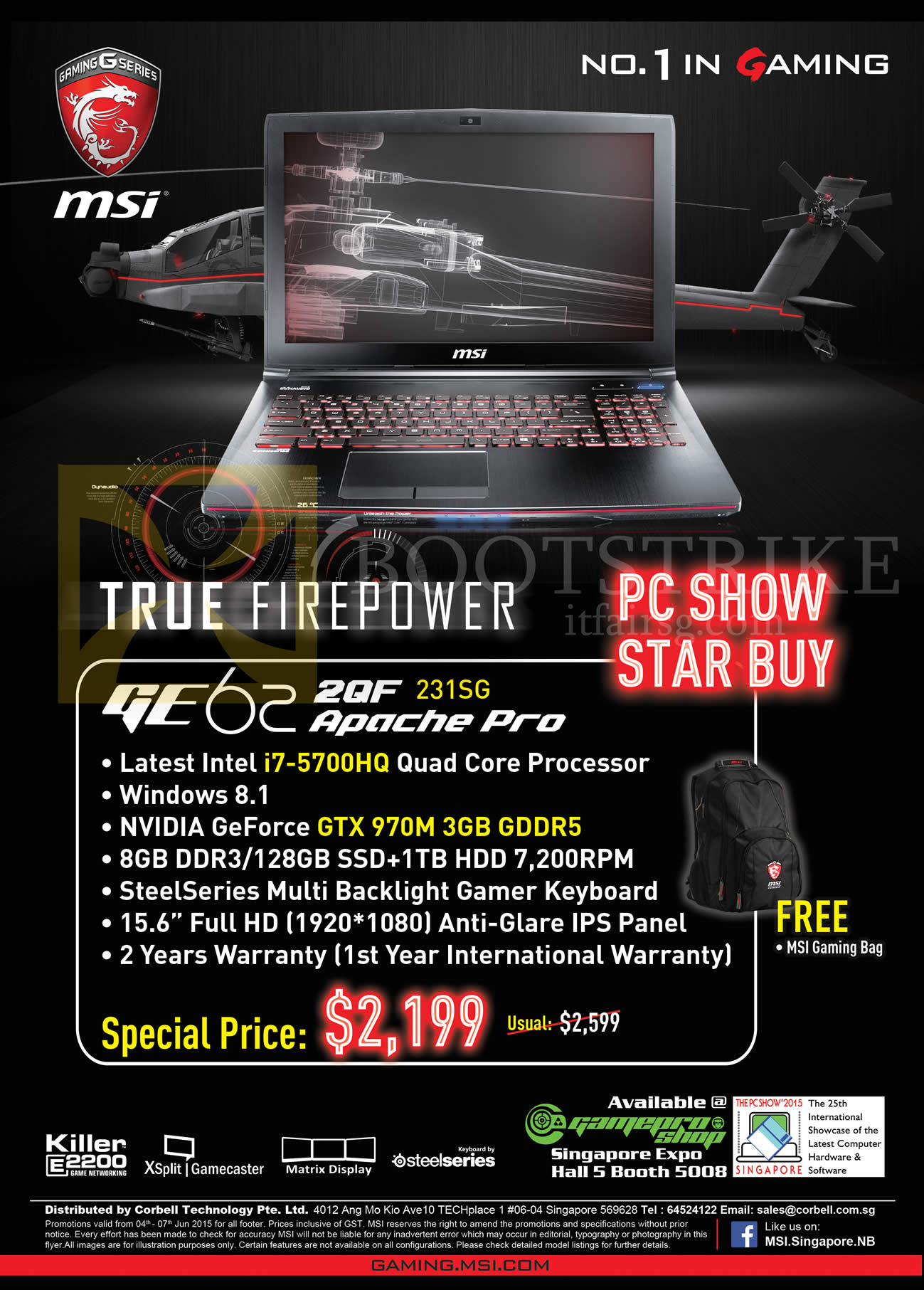 PC SHOW 2015 price list image brochure of MSI Notebooks Gamepro Shop GE62 2QF 231SG Apache Pro