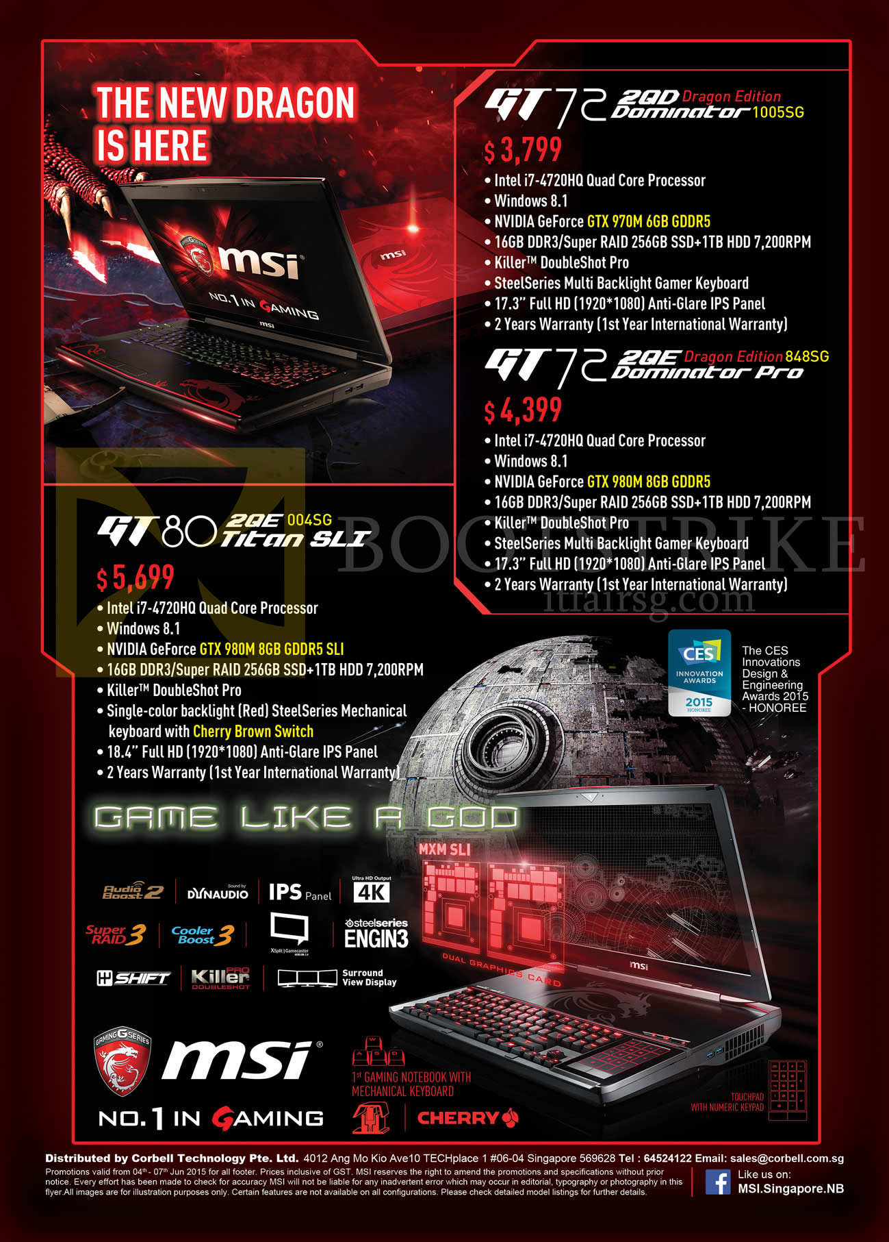 PC SHOW 2015 price list image brochure of MSI Notebooks Gamepro Shop GT72 2QD 1005SG 848SG Dragon Edition, GT80 004SG