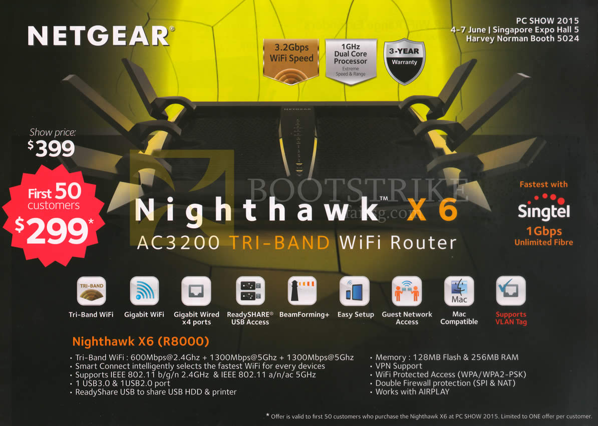PC SHOW 2015 price list image brochure of Netgear Nighthawk X6 AC3200 Tri-Band Wi-Fi Router