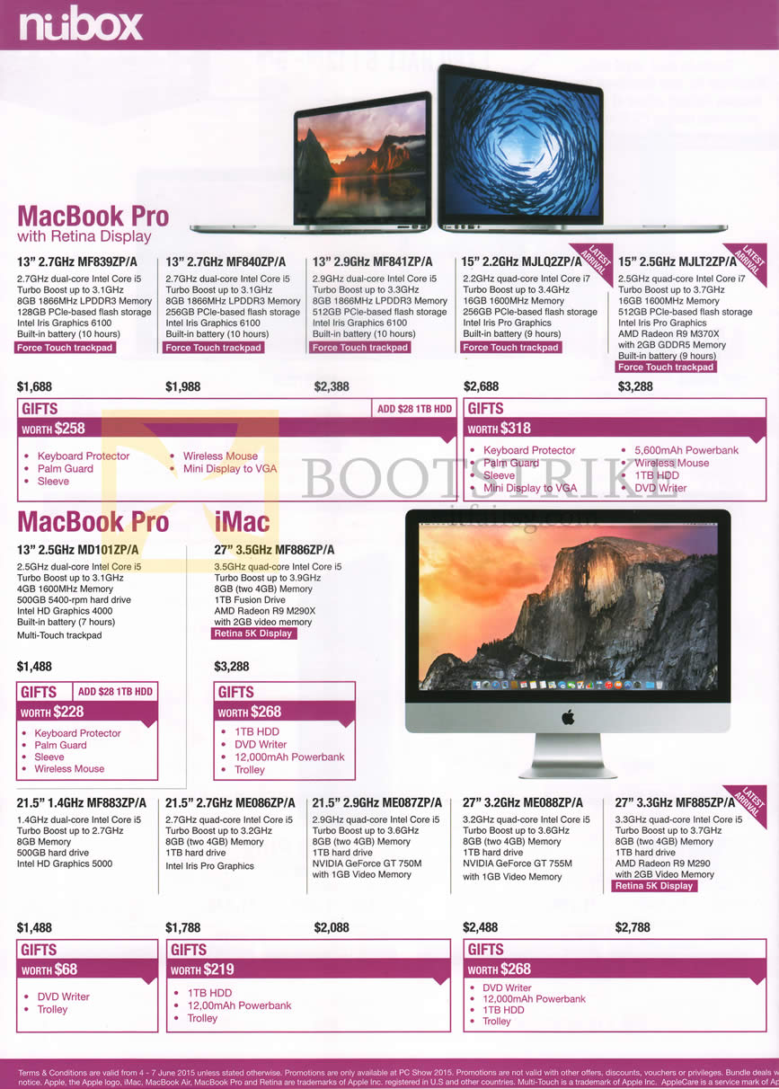 PC SHOW 2015 price list image brochure of Nubox Apple MacBook Pro, Apple MacBook IMac