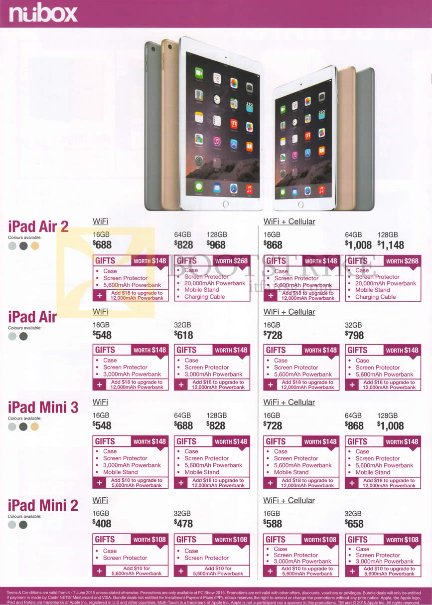 PC SHOW 2015 price list image brochure of Nubox Apple Tablets IPad Air 2, IPad Air, IPad Mini 3, IPad Mini 2