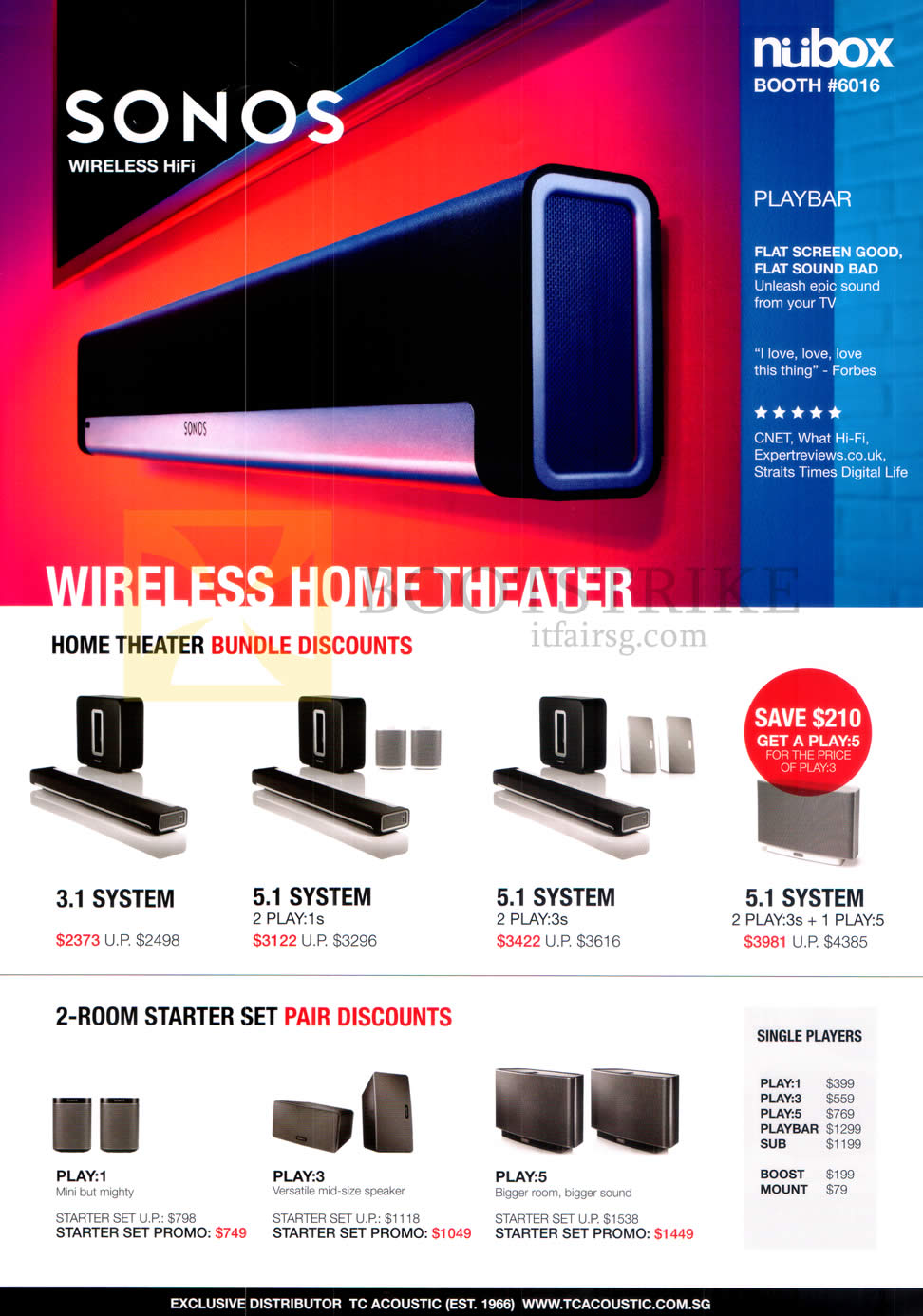 PC SHOW 2015 price list image brochure of Nubox Sonos Home Theatre 3.1 System, 5.1, Play
