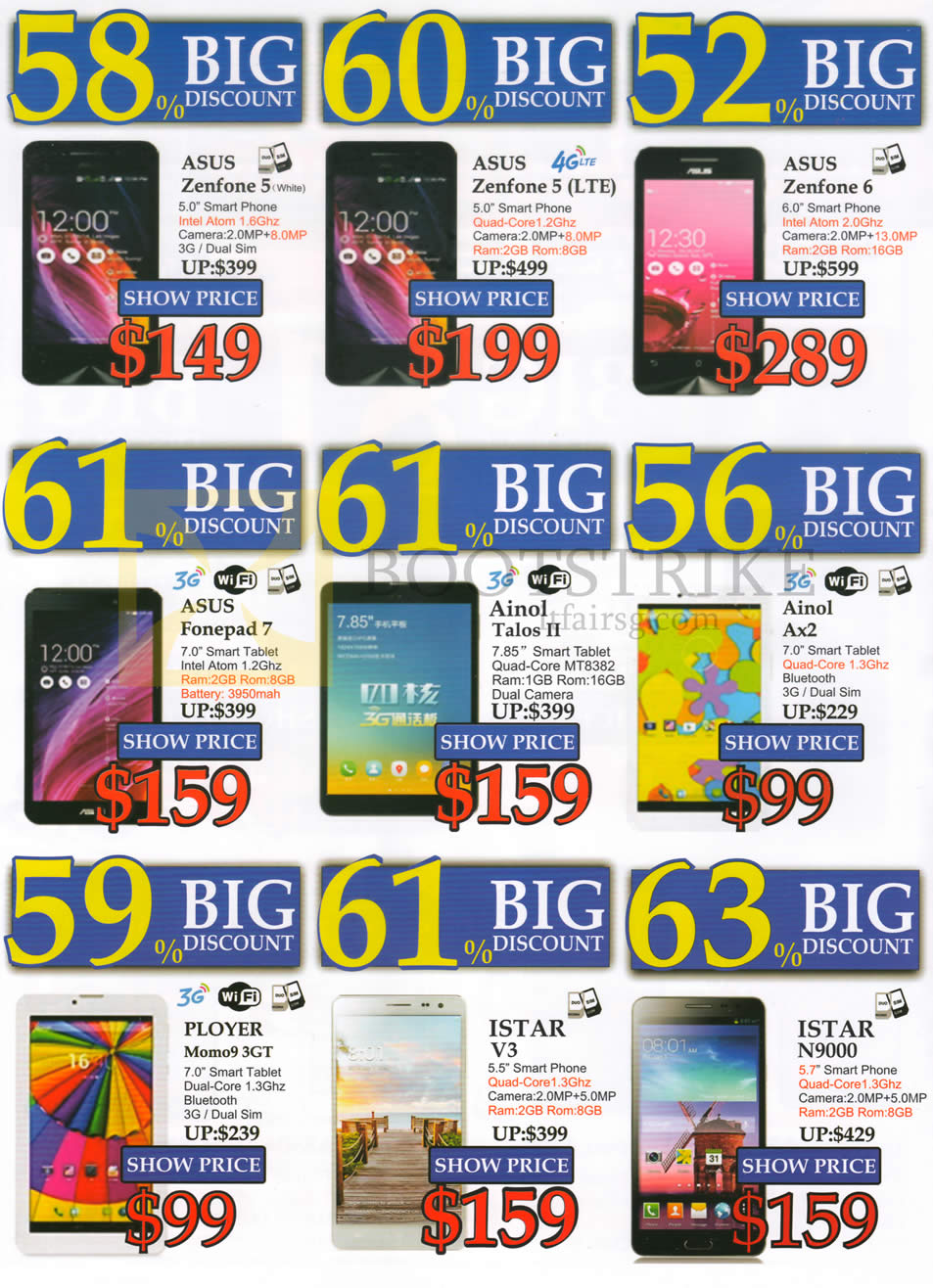 PC SHOW 2015 price list image brochure of SGVideopro Mobile Phones Asus, Ainol, Ployer, Istar Zenfone 5, 6, Fonepad 7, Talos II, Ax2, Momo9 3GT, V3, N9000
