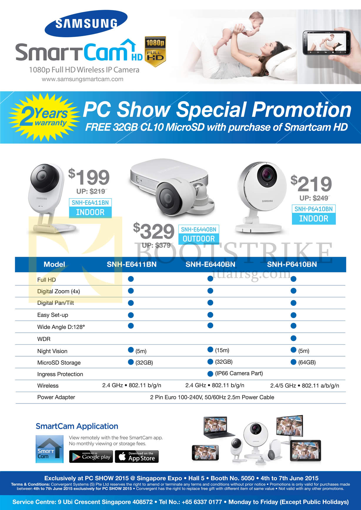 PC SHOW 2015 price list image brochure of Samsung SmartCam SNH-E6411BN, SNH-E6440BN, SNH-P6410BN Comparison