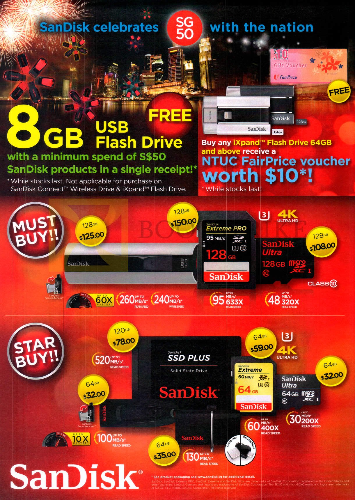 PC SHOW 2015 price list image brochure of Sandisk Memory Cards 128GB 64GB, SSD Plus, Extreme Pro