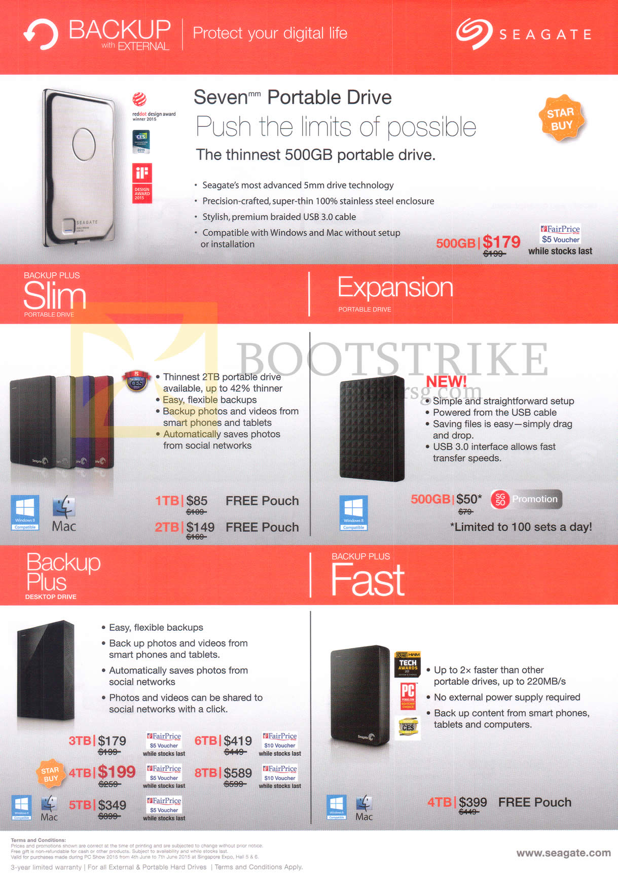 PC SHOW 2015 price list image brochure of Seagate External Storage Drives Seven MM Portable Drive, Backup Plus Slim, Expansion, Backup Plus Desktop Drive, Backup Plus Fast