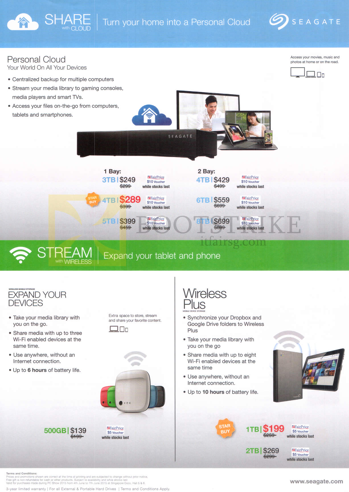 PC SHOW 2015 price list image brochure of Seagate Storage Devices Personal Cloud, Stream With Wireless, Wireless Plus Mobile Device Storage
