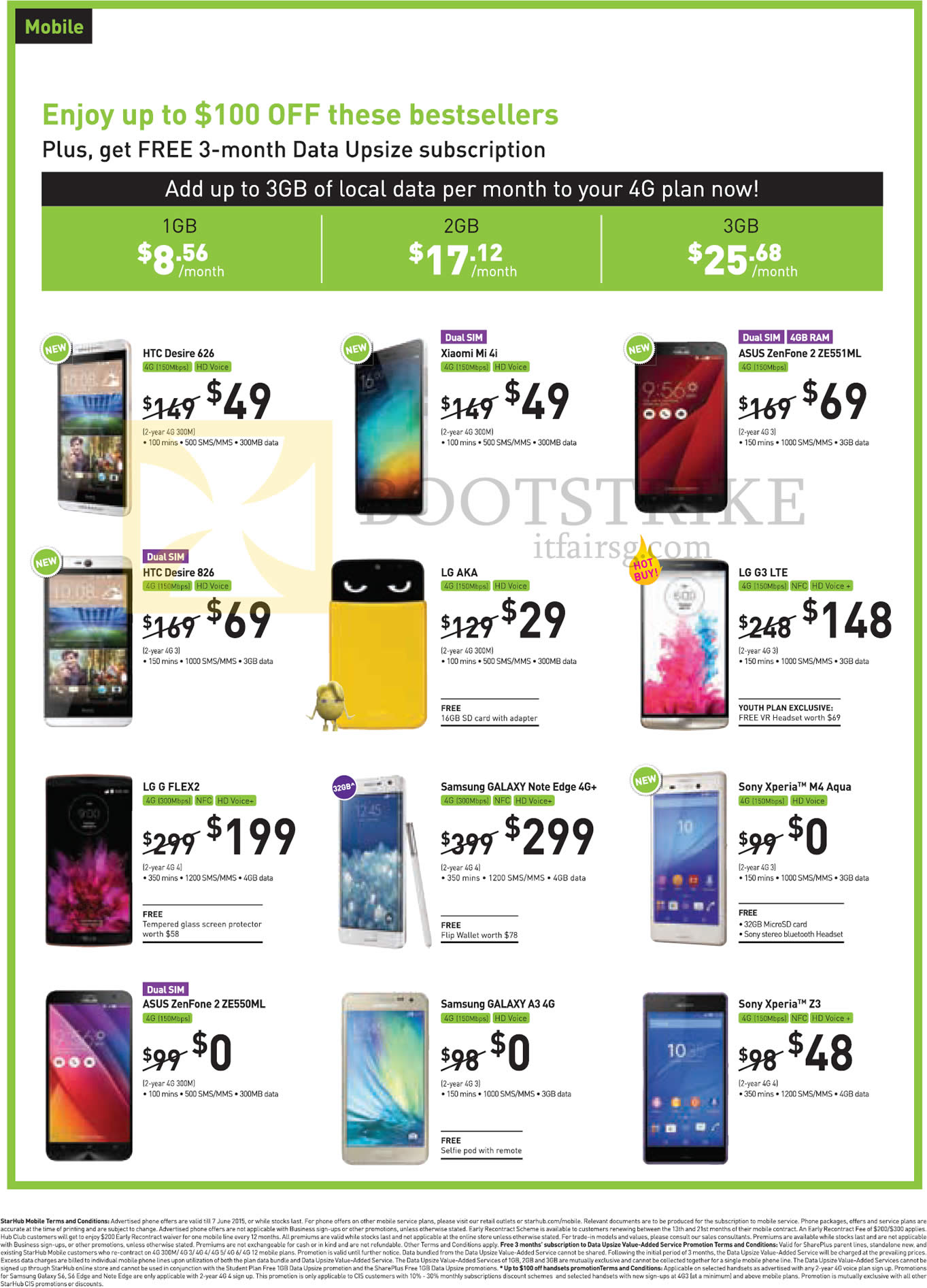 PC SHOW 2015 price list image brochure of Starhub ASUS ZenFone 2 ZE550ML ZE551 ML, HTC Desire 626 826, LG AKA G FLEX2 G3, Samsung GALAXY A3 Note Edge, Sony Xperia M4 Aqua Z3, Xiaomi Mi 4i