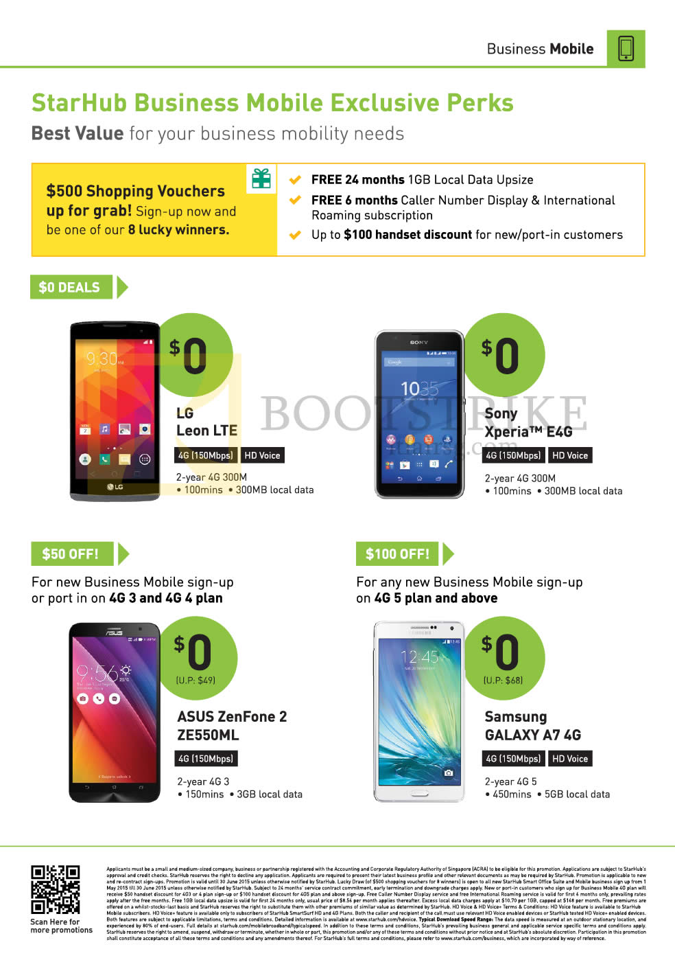 PC SHOW 2015 price list image brochure of Starhub Business Mobile LG Leon LTE, Sony Xperia E40, ASUS ZenFone 2 ZE550ML, Samsung Galaxy A7