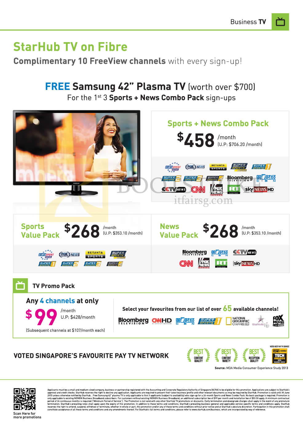 PC SHOW 2015 price list image brochure of Starhub Business TV On Fibre, Free Samsung Plasma TV