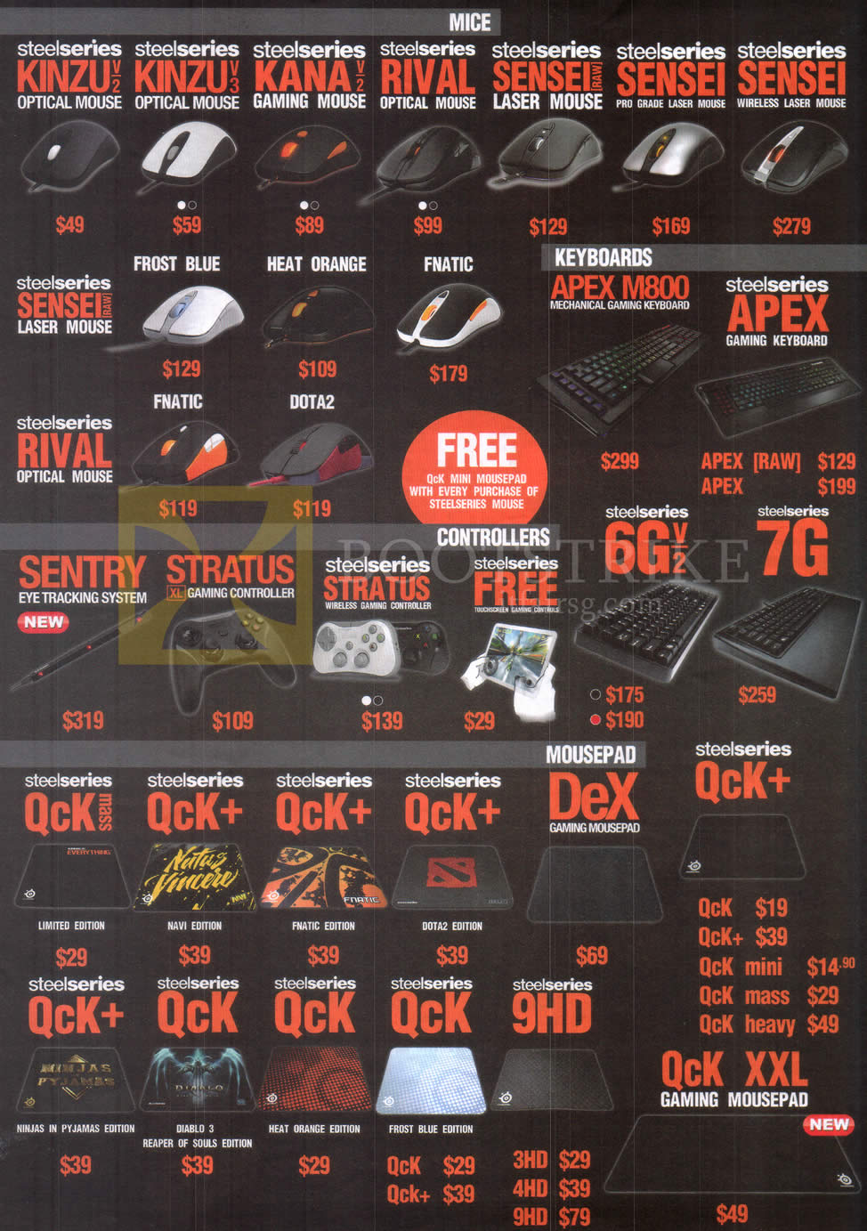 PC SHOW 2015 price list image brochure of Steelseries Mouses, Keyboards, Controllers, Mousepad Sensei, Rival, Apex, QCK Plus