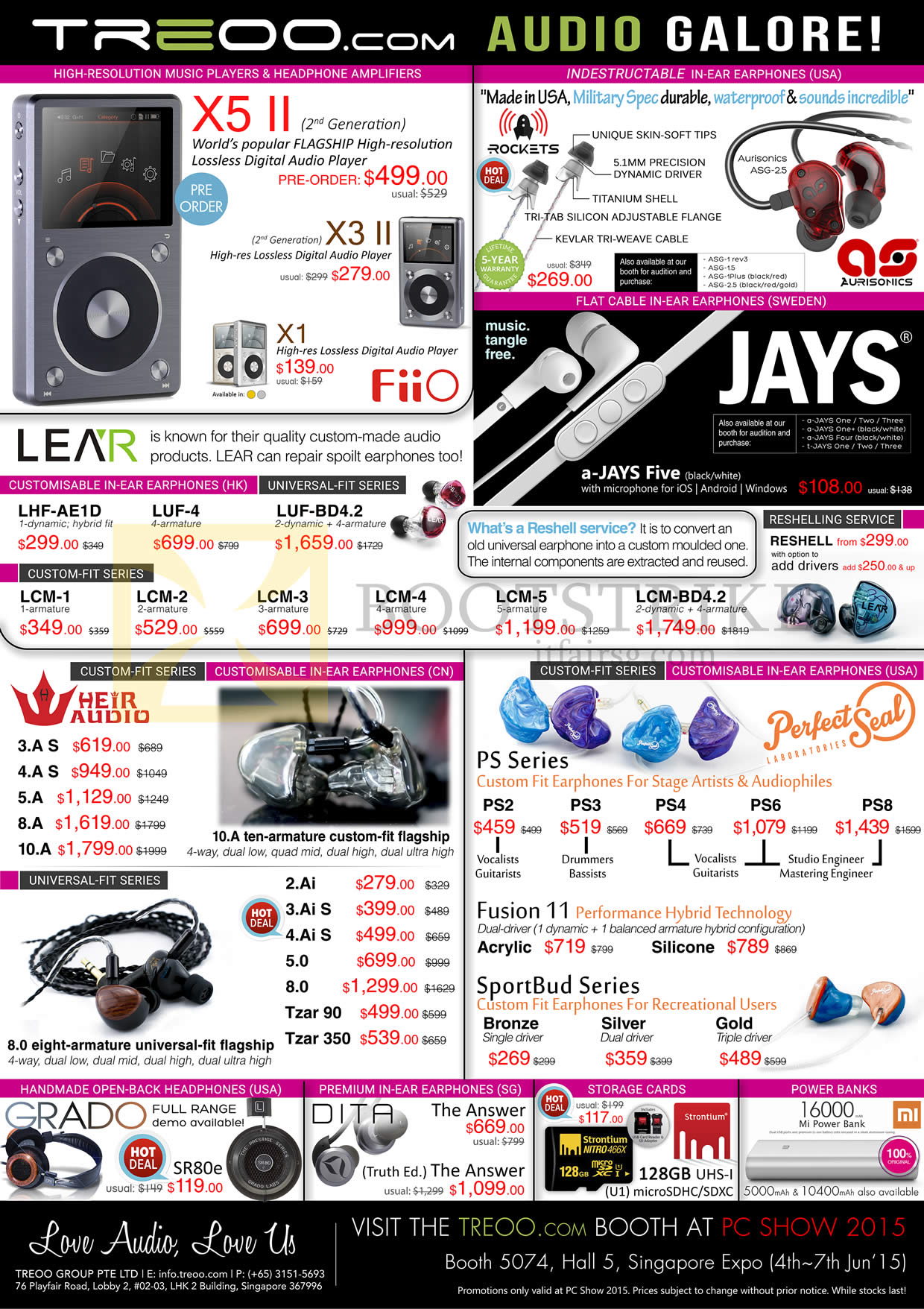 PC SHOW 2015 price list image brochure of Treoo Digital Audio Players FiiO, Jays, X5 II, X3 II, X1, Jays, Lear, Heir Audio, Grado, Dita