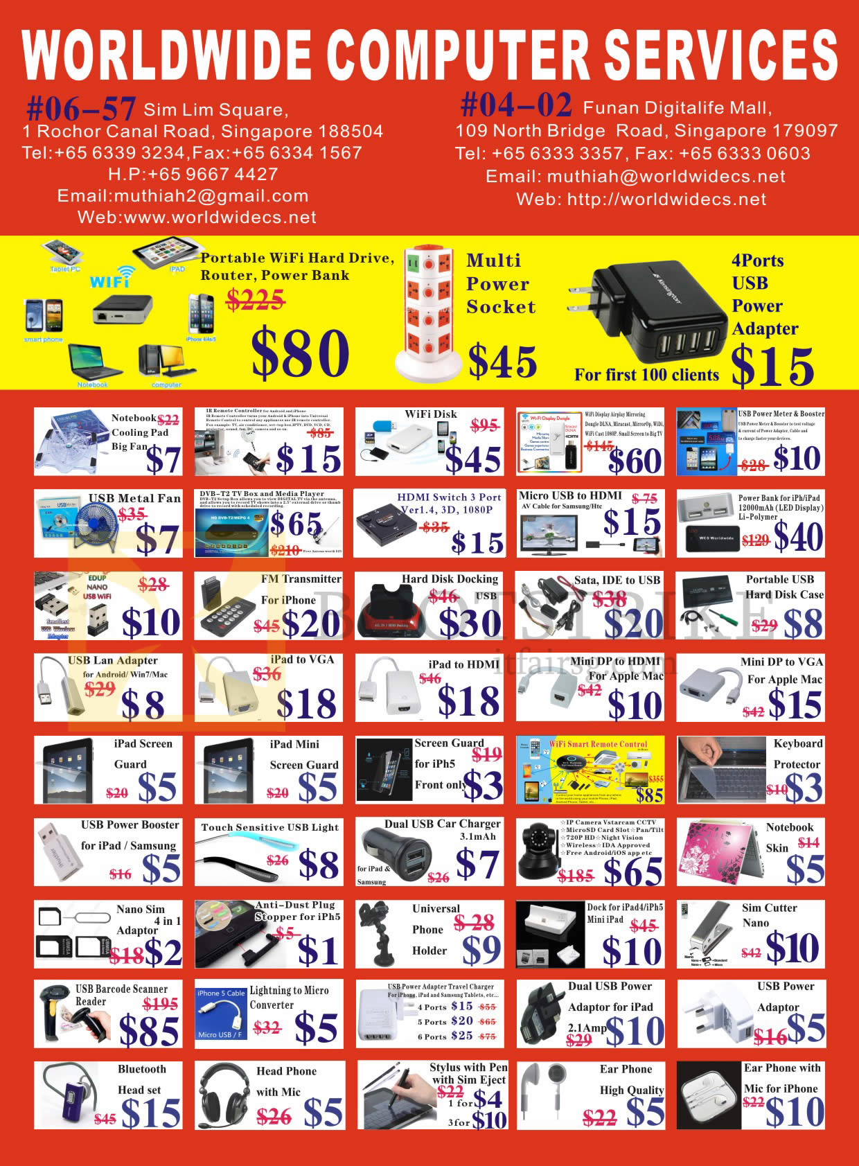 PC SHOW 2015 price list image brochure of Worldwide Computer Services Accessories Cooling Fan, Mini DP, Hard Disk Docking, USB Lan Adapter, IPad Screen Protector, Headphone, Bluetooth, Earphones