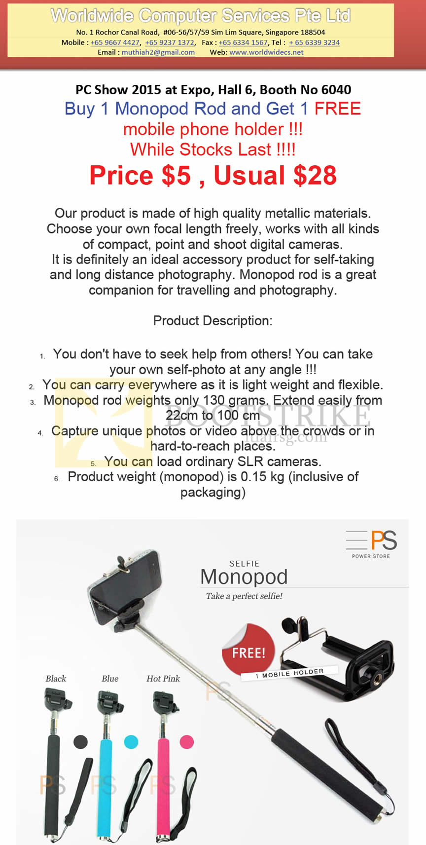 PC SHOW 2015 price list image brochure of Worldwide Computer Services Buy 1 Monopod Rod Get 1 Free