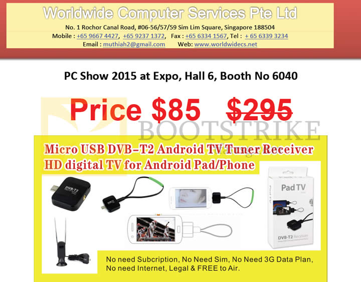PC SHOW 2015 price list image brochure of Worldwide Computer Services Micro USB DVB-T2 Android TV Runer Receiver
