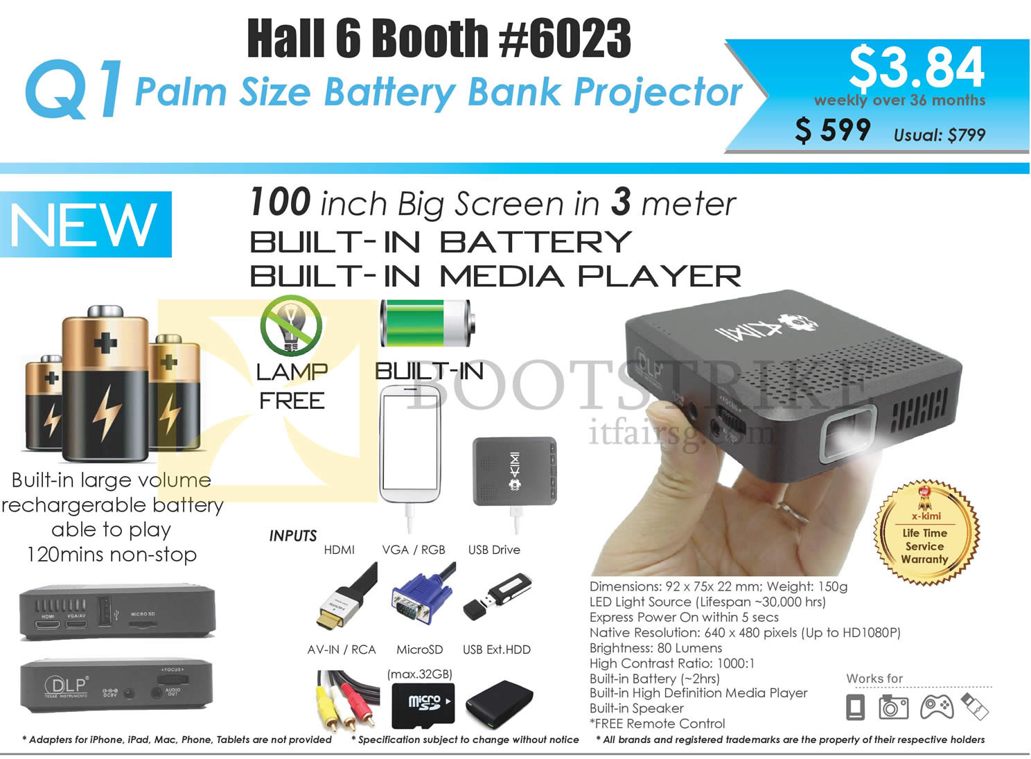 PC SHOW 2015 price list image brochure of X-Kimi Q1 Battery Bank Projector