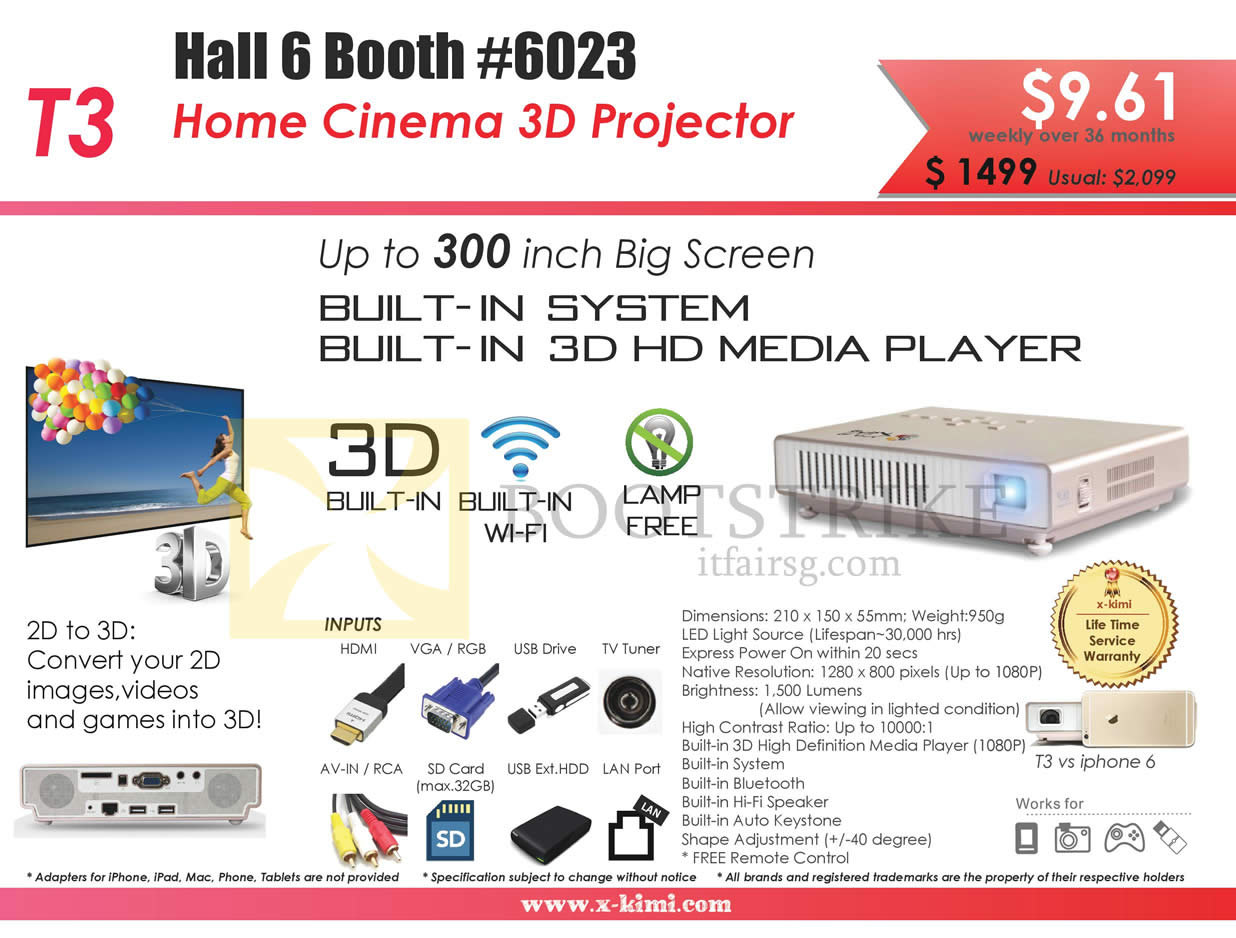 PC SHOW 2015 price list image brochure of X-Kimi T3 Projector